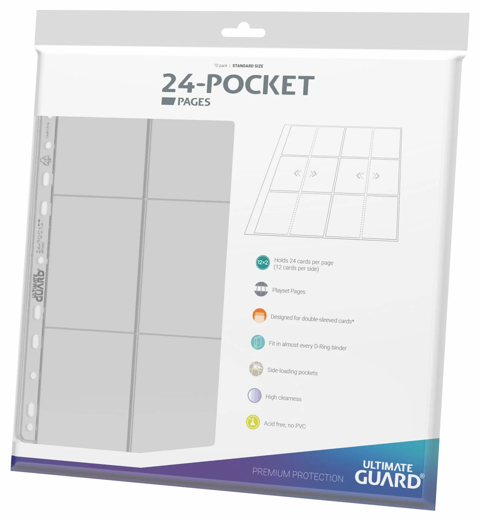 Ultimate Guard UGD011321 24-Pocket QuadRow Pages Side-Loading przezroczyste (10) dwustronne strony do segregatorów na karty kolekcjonerskie