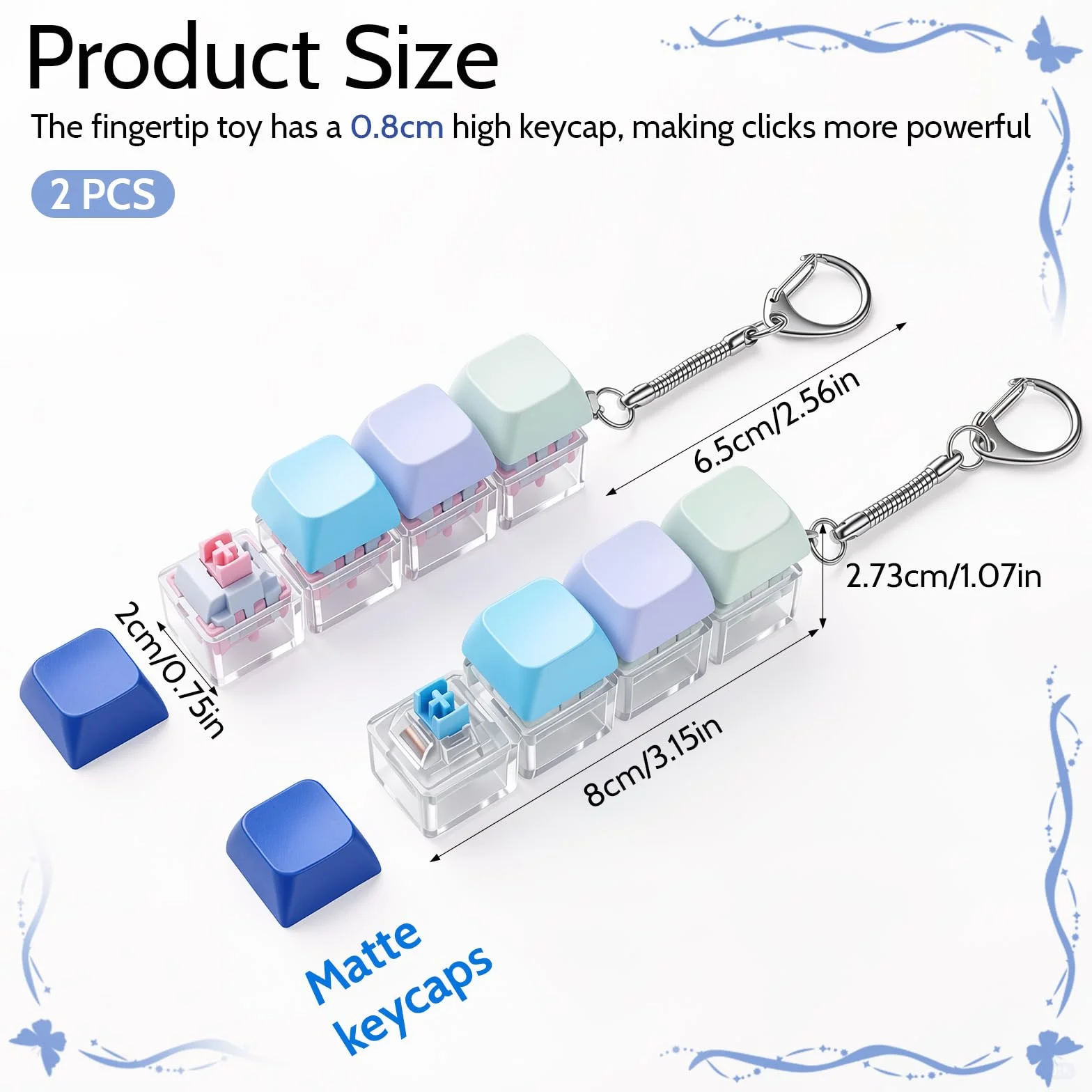 Qianyu 2 szt. klawiatura Fidget zabawka cicha i głośna klawiatura Fidget brelok Fidgets Clicker Brelok Klawiatury Fidgets Clicker Cube mechaniczne klawisze zatrzaskowe dla dorosłych biura domu