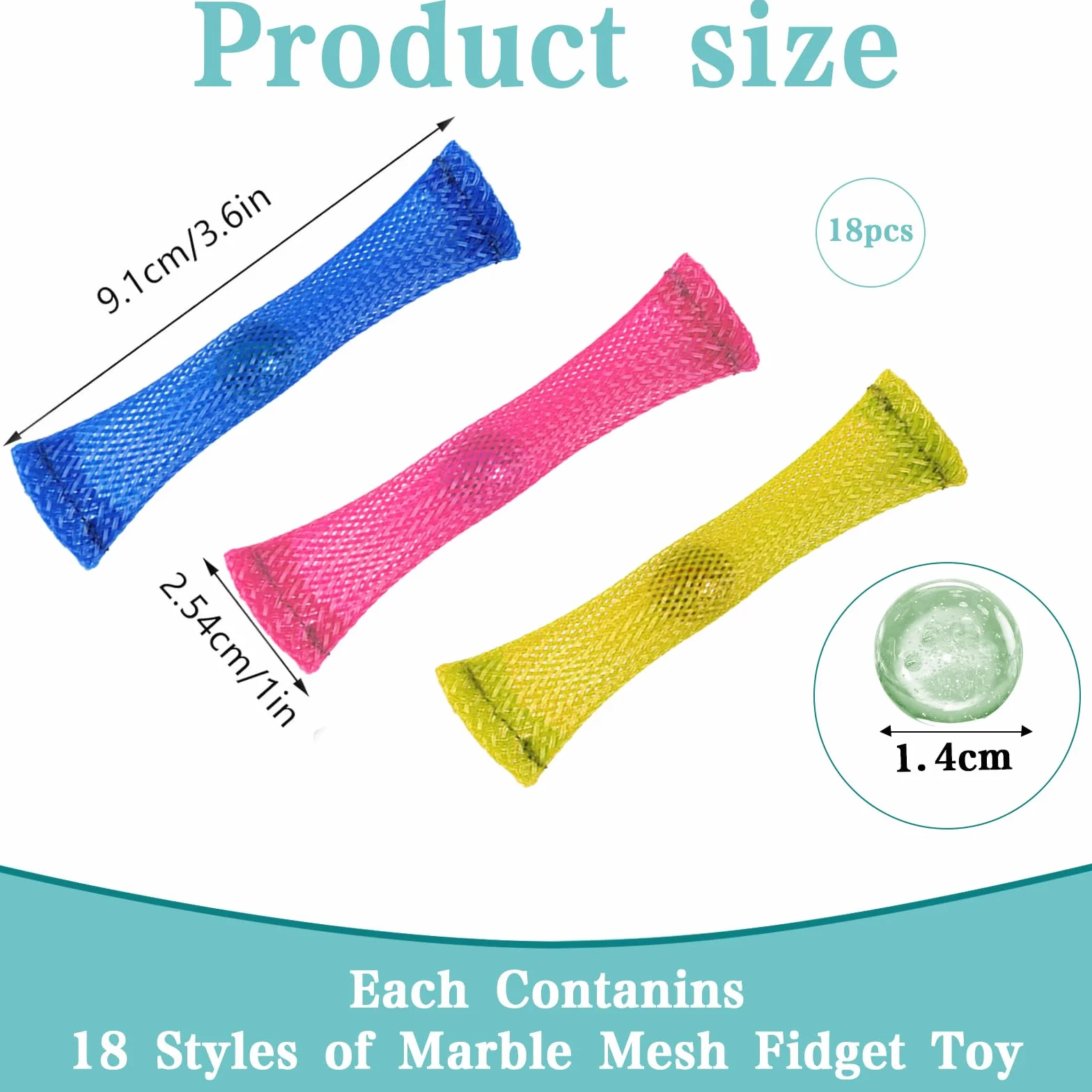 Marble Mesh Fidget Toys 18 sztuk, Zabawka antystresowa, wzmocnienie ostrości, Fidget Toys Marmurowa rurka z siatki dla dorosłych i dzieci z ADHD Add OCD Autyzm, mała