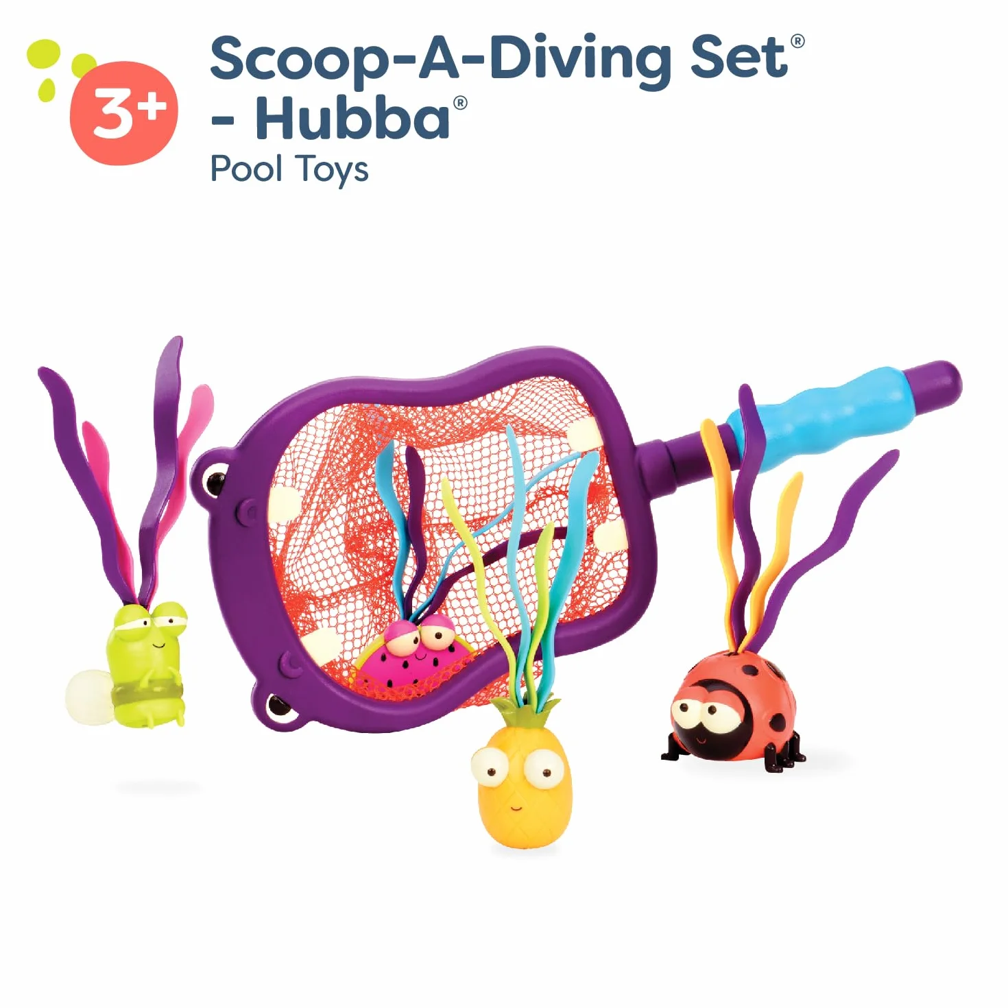 B. toys by Battat – Hippo Scoop-a-Diving Pool Toys - 1 siatka hipopotamska i 4 zabawki wodne dla dzieci 3+ (5 sztuk)