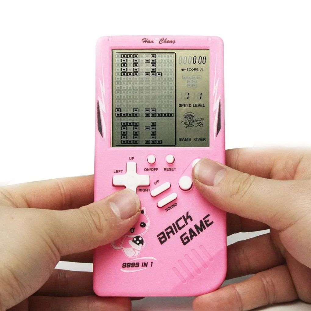 Konsola do gier Retro Big Screen Brick 9999 w 1, czołg, wyścig, strzelanie, swobodna gra logiczna, regulowany stopień trudności/prędkość, mała i łatwa do przenoszenia (różowa)