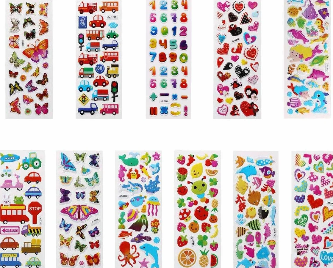 Naklejki Vicloon Dla Dzieci, 22 Różne Naklejki 3D 500 Puszystych Naklejek, w Tym Zwierzęta, Dinozaury, Samochody, Liczby, Owoce, Samolot i nie Tylko