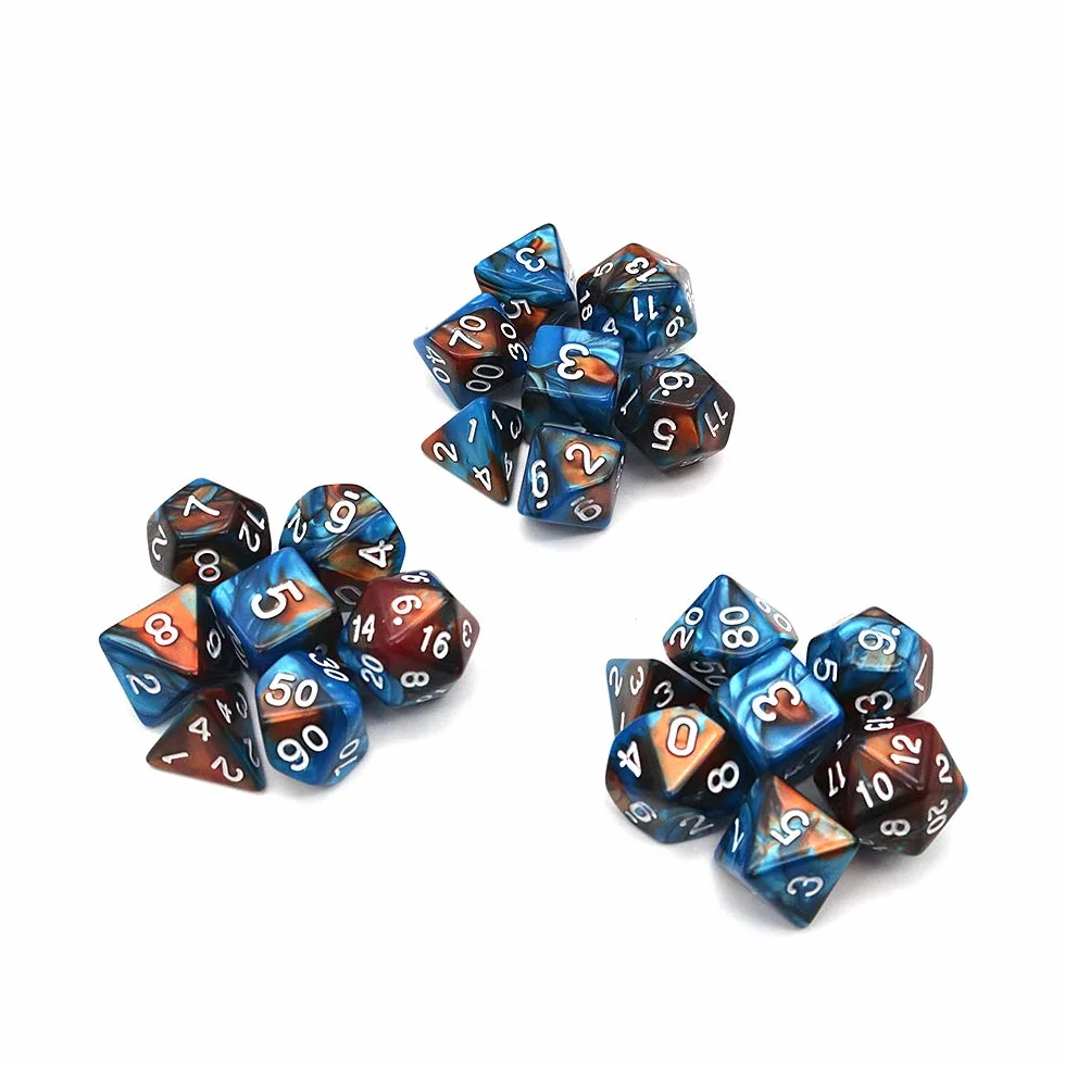 DollaTek Polyhedral Dice zestaw do gry sto?owej, kostka, 3 zestawy kostek 3 x 7 (21 sztuk), seria D20, D12, D10, D8, D6, D4, DND, kostka, DND, RPG, MTG, dwucz??ciowa (zielona i z?ota)