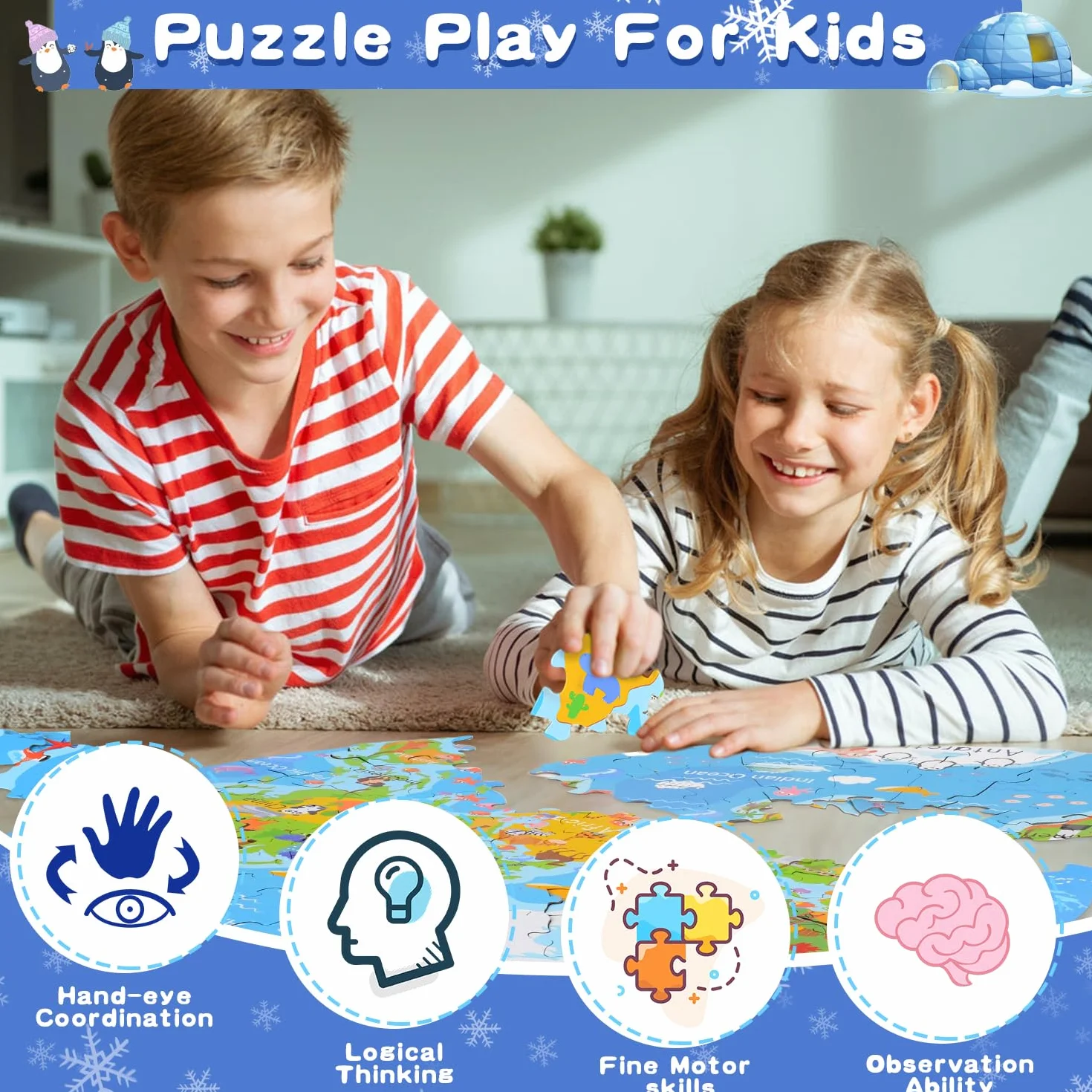 Puzzle dla dzieci, 71 elementów mapy świata puzzle dla 3-latków, okrągłe puzzle dla chłopców i dziewcząt w wieku od 3 do 8 lat, edukacyjne gry edukacyjne, zabawki urodzinowe dla