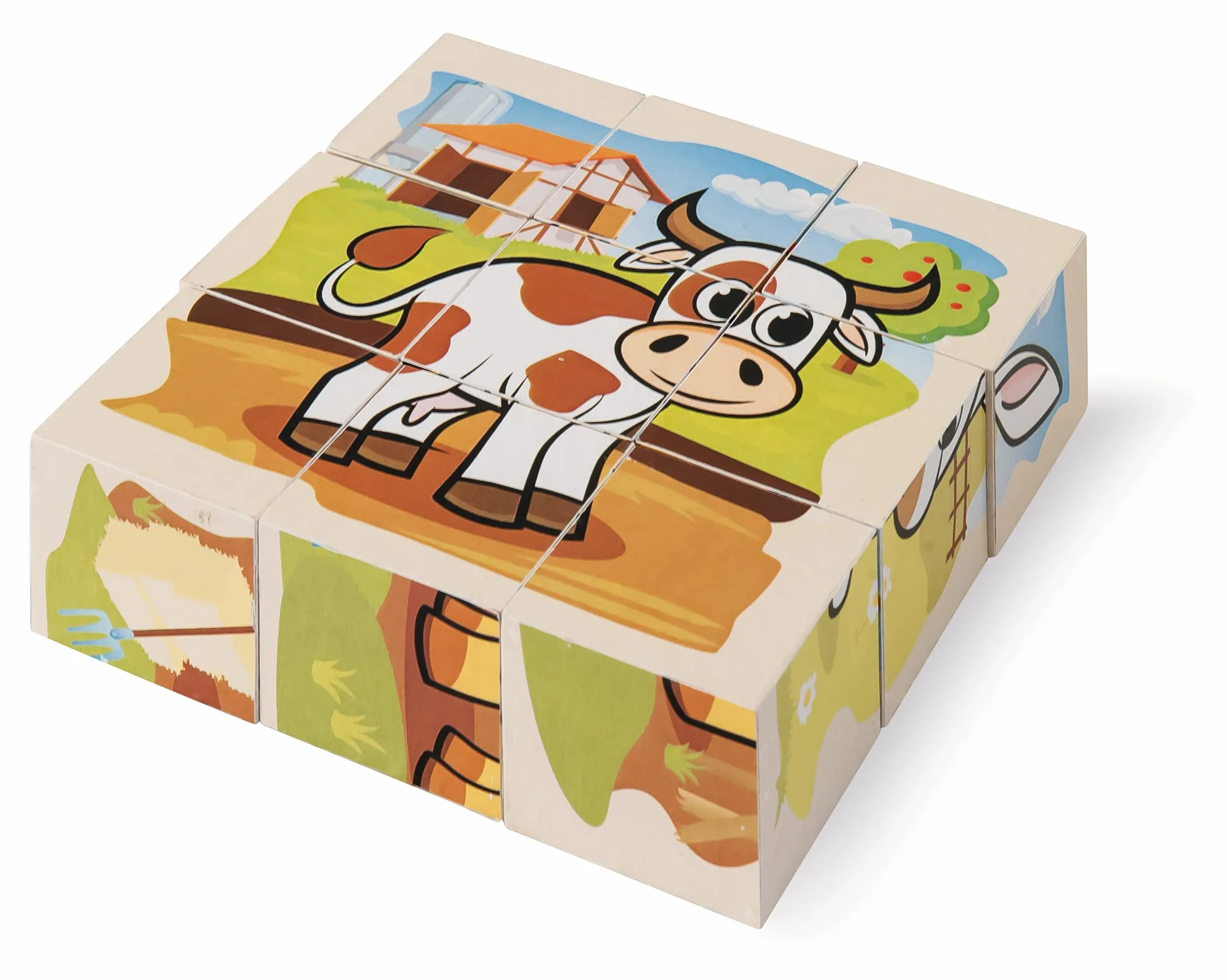 Eichhorn - Kostki z obrazkami, gospodarstwo rolne, 9 klocków z 6 motywami, w zestawie szablon, 9-częściowy, rozmiar 10,5 x 10,5 cm, ze 100% drewna sosnowego z certyfikatem FSC, od 2 lat