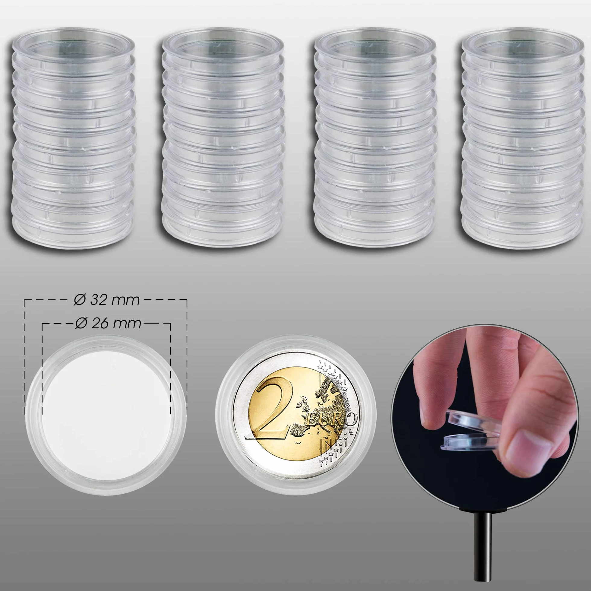 Prophila Collection 40 kapsułek na monety 26 mm np. na monety 2 € URO