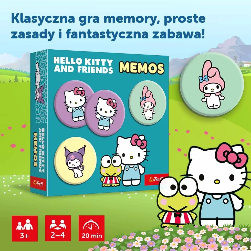 Trefl - Memos Hello Kitty - Gra Pamięciowa dla Maluchów, Odnajdywanie Par Obrazków, Memory z Bohaterami Bajki, dla Dzieci od 3 lat