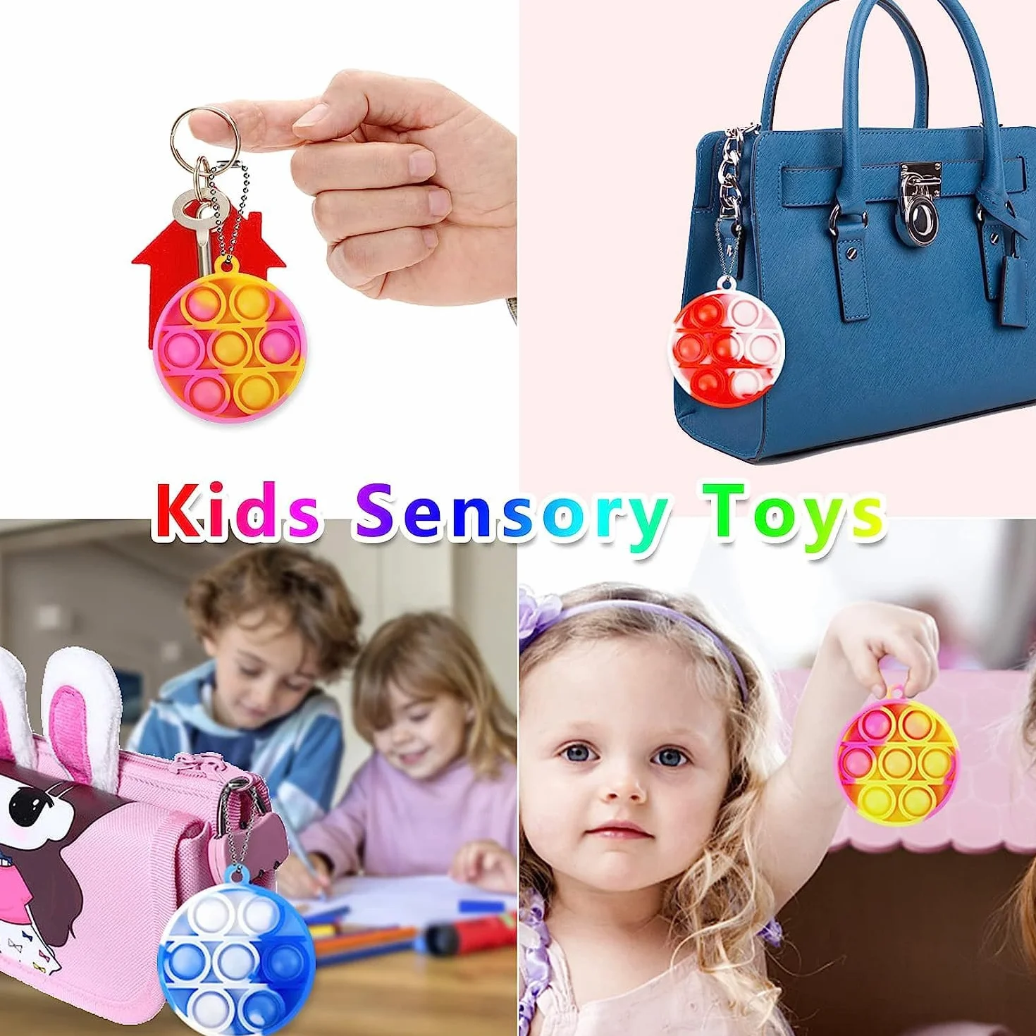 Mini zabawki Pop Fidget, 24 sztuki, mini Pop It Fidget, breloczek do kluczy, mały breloczek Pop Bubble it, antylękowy dla dzieci i dorosłych