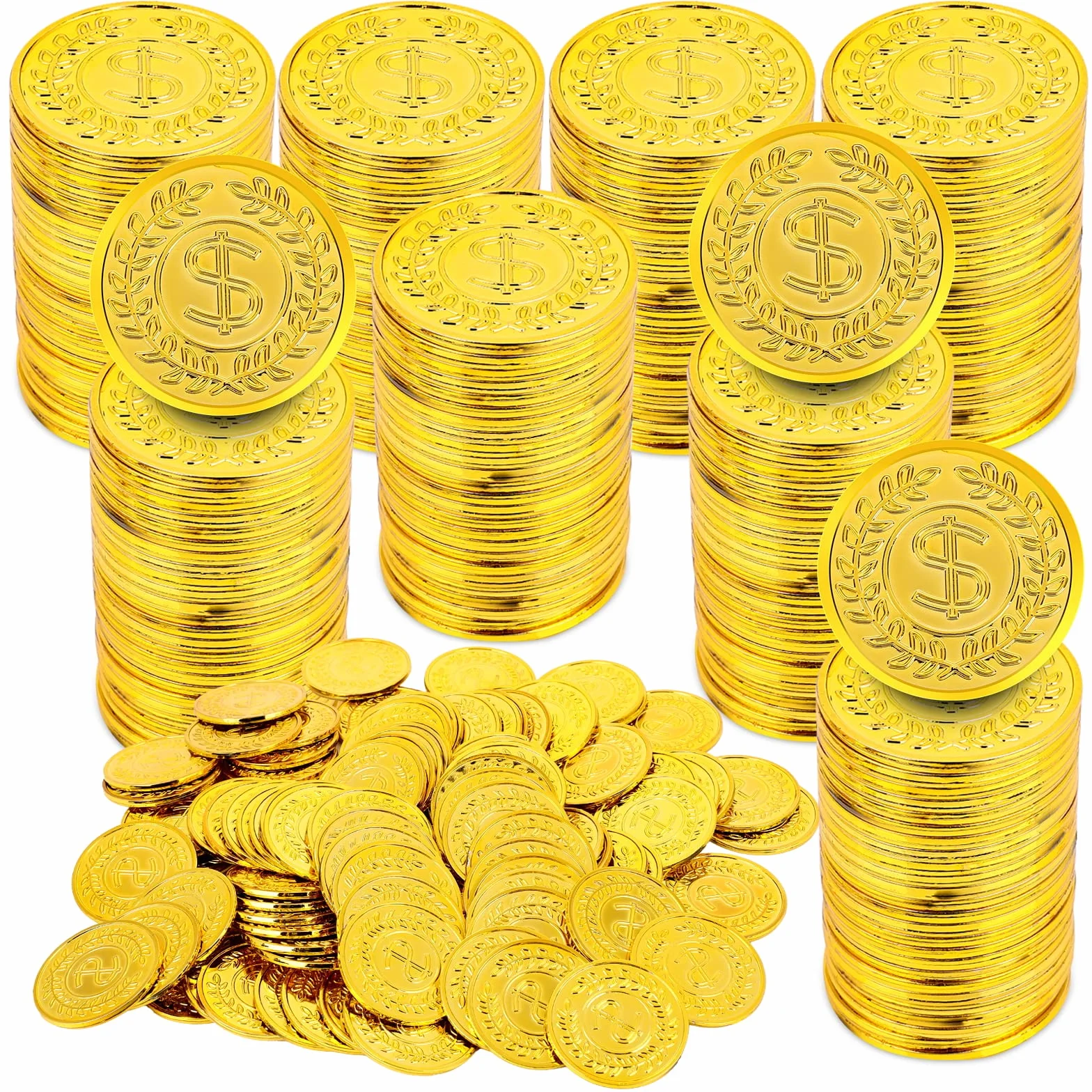 100 szt. plastikowych złotych monet fałszywe złote monety pirackie monety skarb złote monety do zabawy gra impreza upominki nauczyciele klasa nagroda