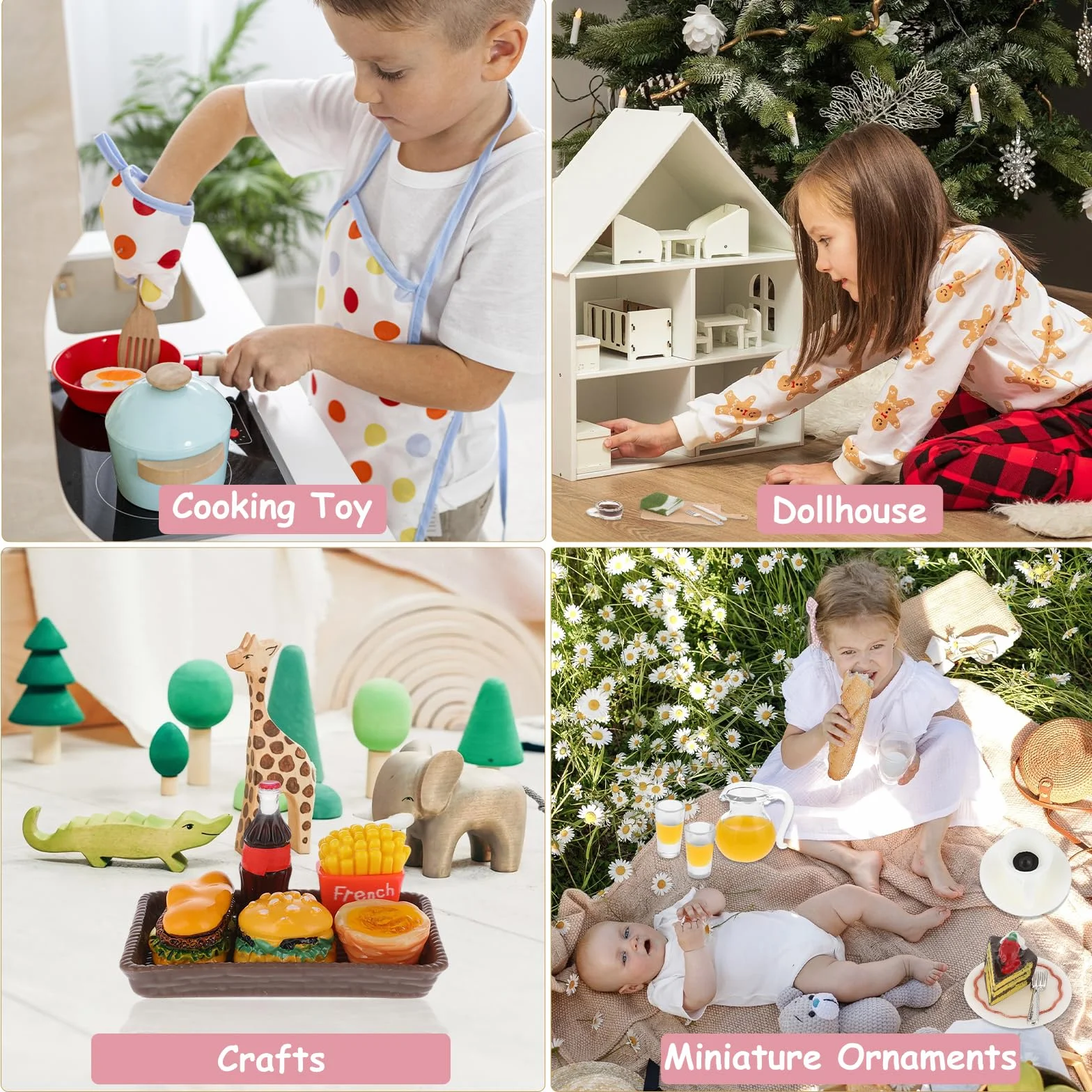 Amabro Miniaturowe jedzenie i picie, 50-częściowy zestaw zabawek z żywicy, 1:12, domek dla lalek, akcesoria dla lalek, mini kuchnia, mały domek dla lalek, akcesoria dla dziewcząt, chłopców, na imprezę