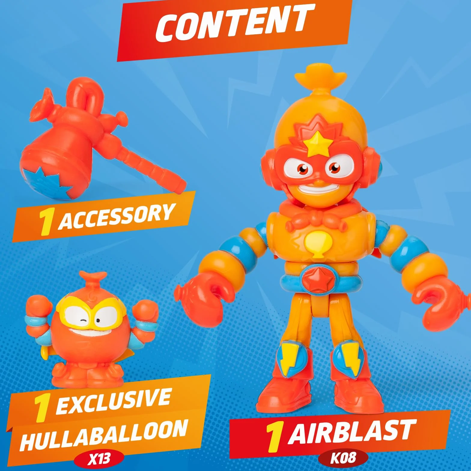 SUPERTHINGS KAZOOM Power Mission – Kazoom Kids. Figurka AirBlast z serialu TV „SuperThings Kazoom Power”. Zawartość: 1 Kazoom Kid, 1 ekskluzywny SuperThing, 1 akcesorium)
