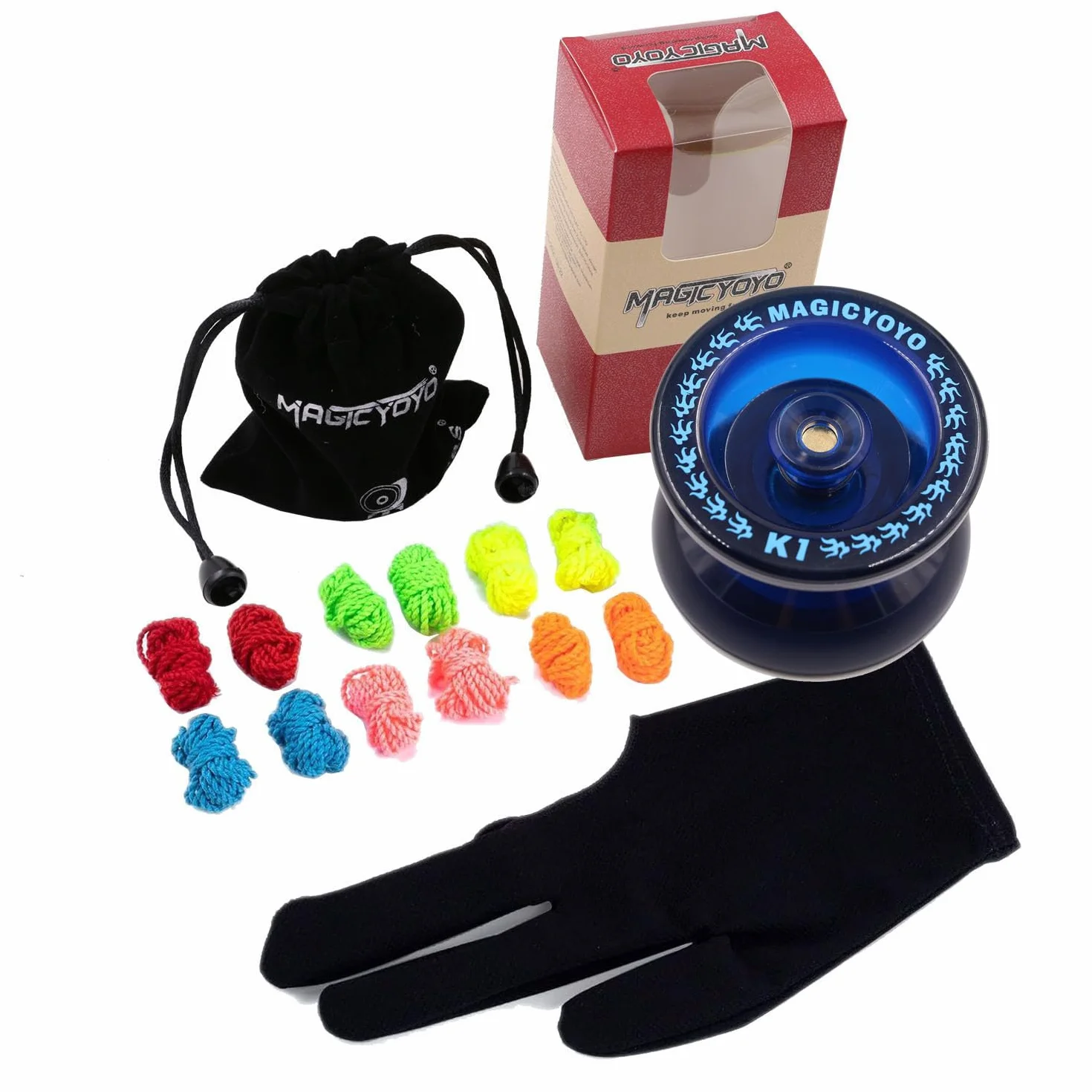 MAGICYOYO Profesjonalne yoyo dla dzieci, jo-jo dla początkujących, Magic Yoyo K1-Plus z torbą Yo Jo + rękawicą + 5 strunami jo-jo + 2 drążki do podnoszenia jojo niebieskie