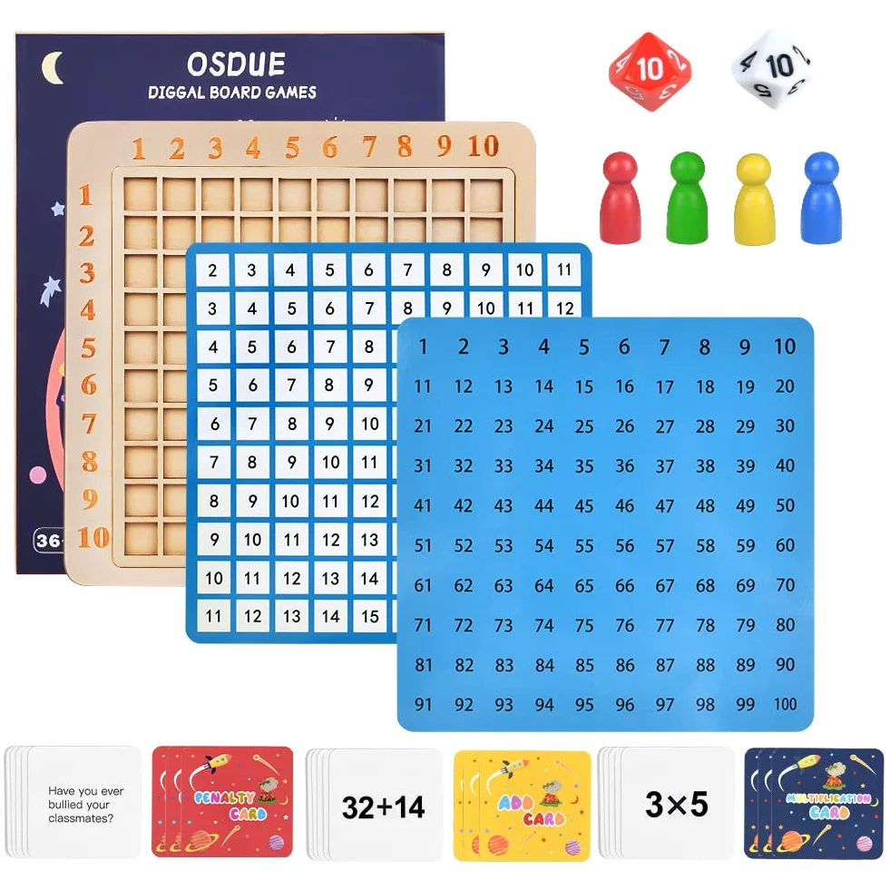 OSDUE Drewniana Tabliczka Matematyczna do Mnożenia, Montessori Liczenie, Edukacyjne Gry Matematyczne z Dodatkiem i Mnożeniem, Drewniana Tablica Matematyczna z Blokami, Gra Edukacyjna z Tablicą