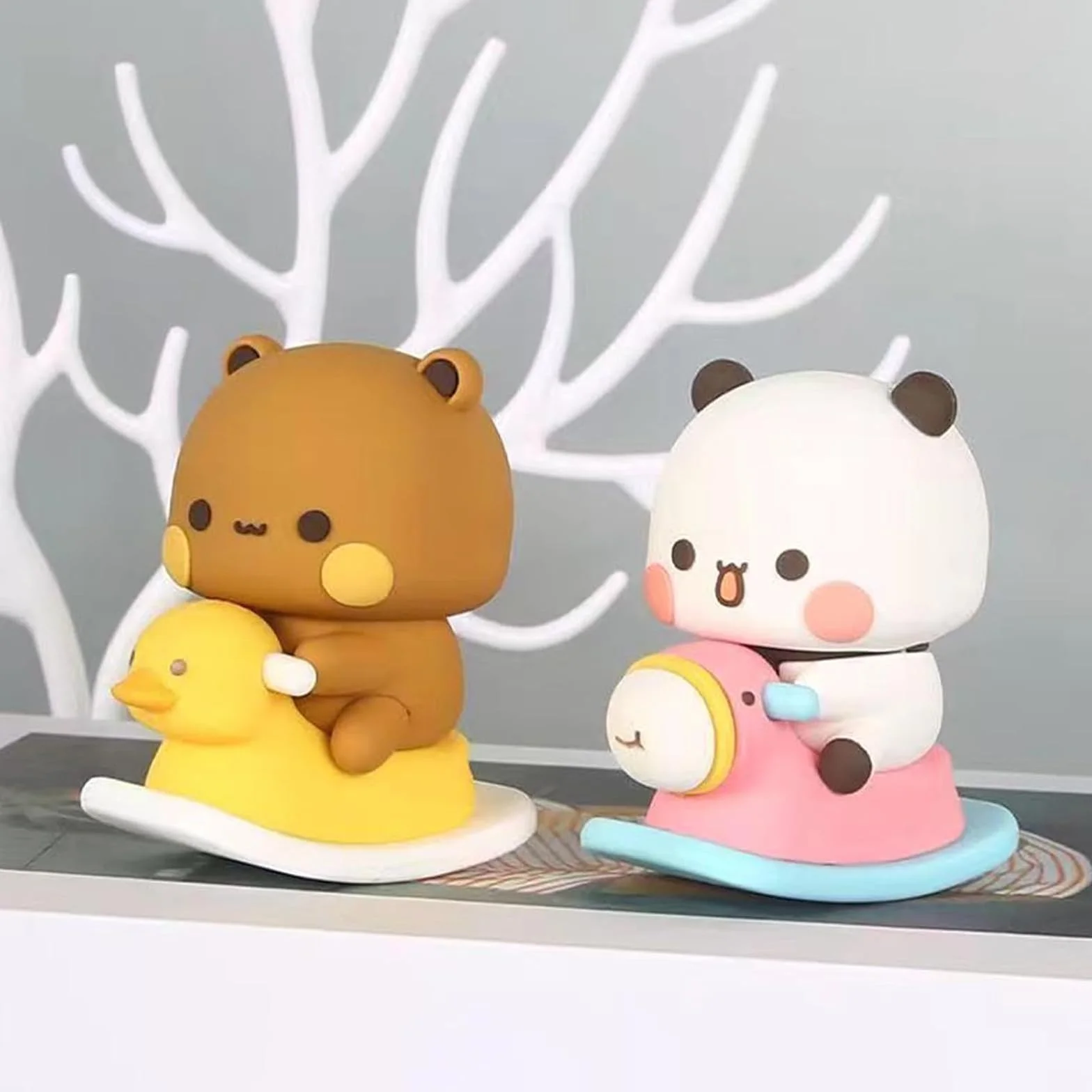 2 szt. Bubu Dudu Oscylacyjna Figurka, Śliczna Panda Dekoracja Deski rozdzielczej, Statua Niedźwiedzia Panda do samochodu, biura i domu