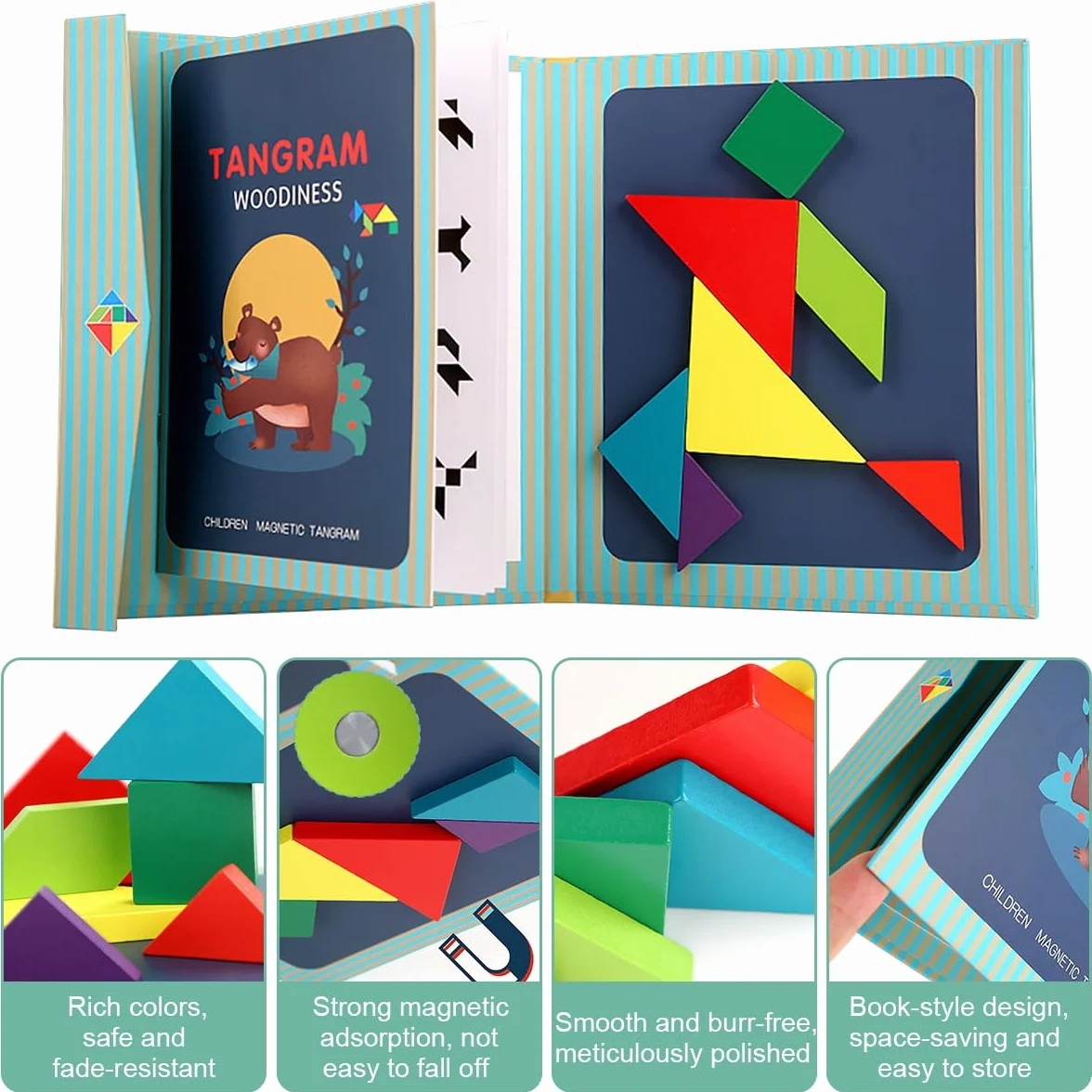 Magnetyczny Tangram, drewniane puzzle w kształcie tangrama, zabawka edukacyjna dla dzieci w wieku od 3 lat.
