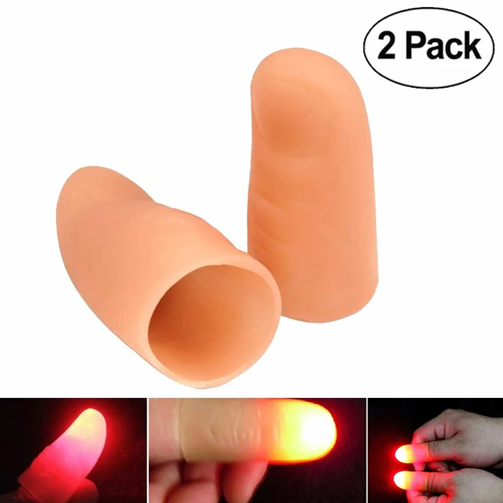 Lampa LED na palec (2 opakowania / 4 szt.) światło kciuka + paznokieć przez palec z bandażem, magiczne świecące palce, magiczna sztuczka, sztuczne palce, zabawka na Halloween