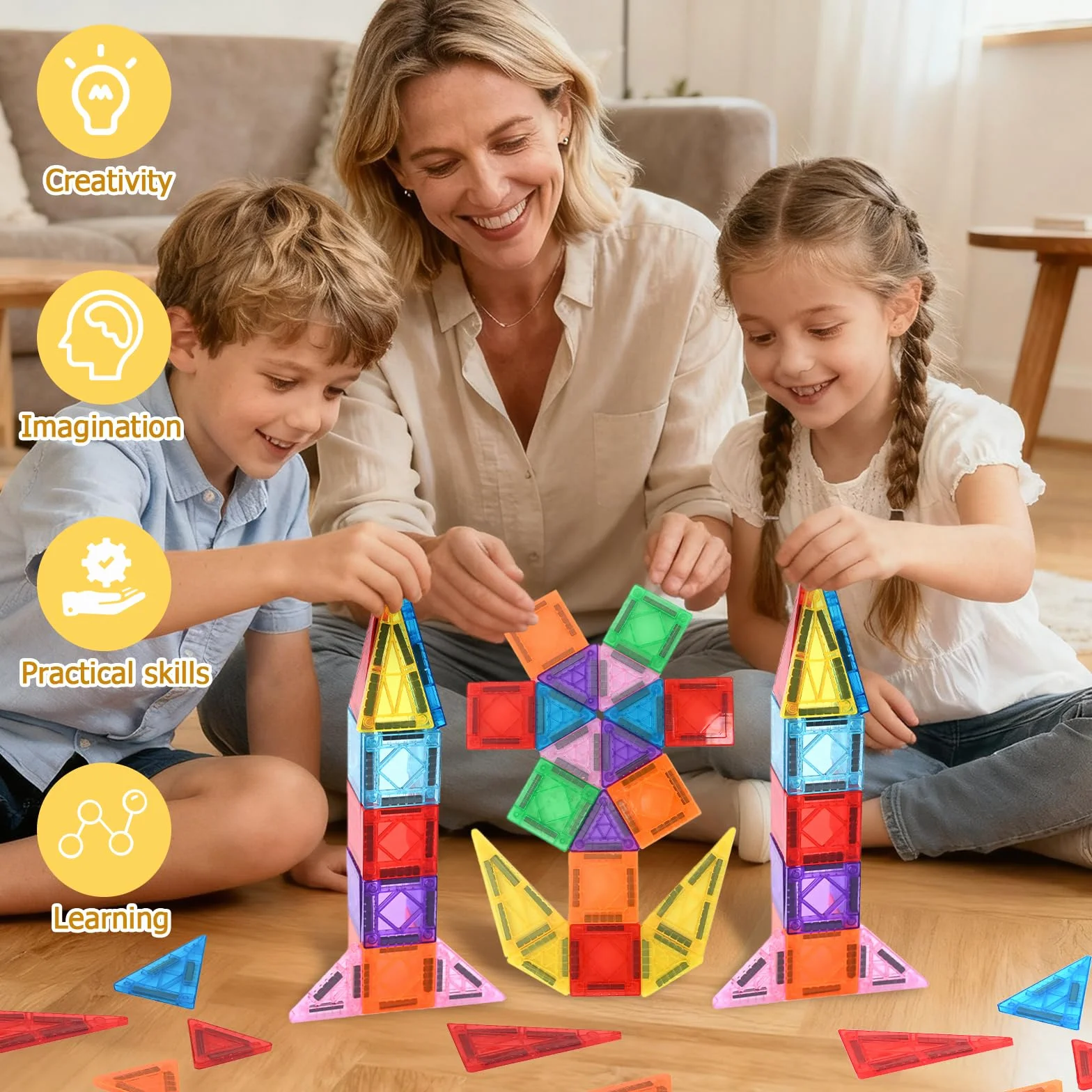 Magnetyczne płytki dla dzieci, 46 szt. podróżny zestaw płytek magnetycznych, zabawki podróżne, mini magnatile, zabawki magnetyczne Montessori, zabawki dla chłopców i dziewcząt w wieku 3, 4, 5