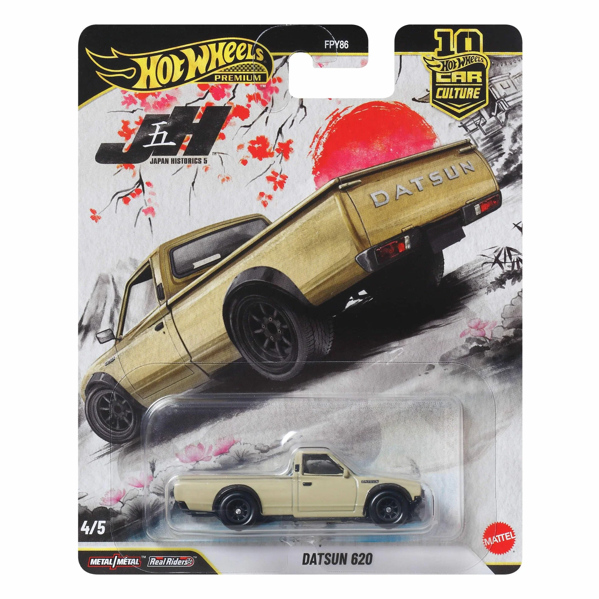 Hot Wheels Premium Car Culture Kultowe auta Samochodzik Datsun 620, metalowe auto w skali 1:64, opony Real Riders, samochód zabawka dla dzieci 3+ i kolekcjonerów, JKF12