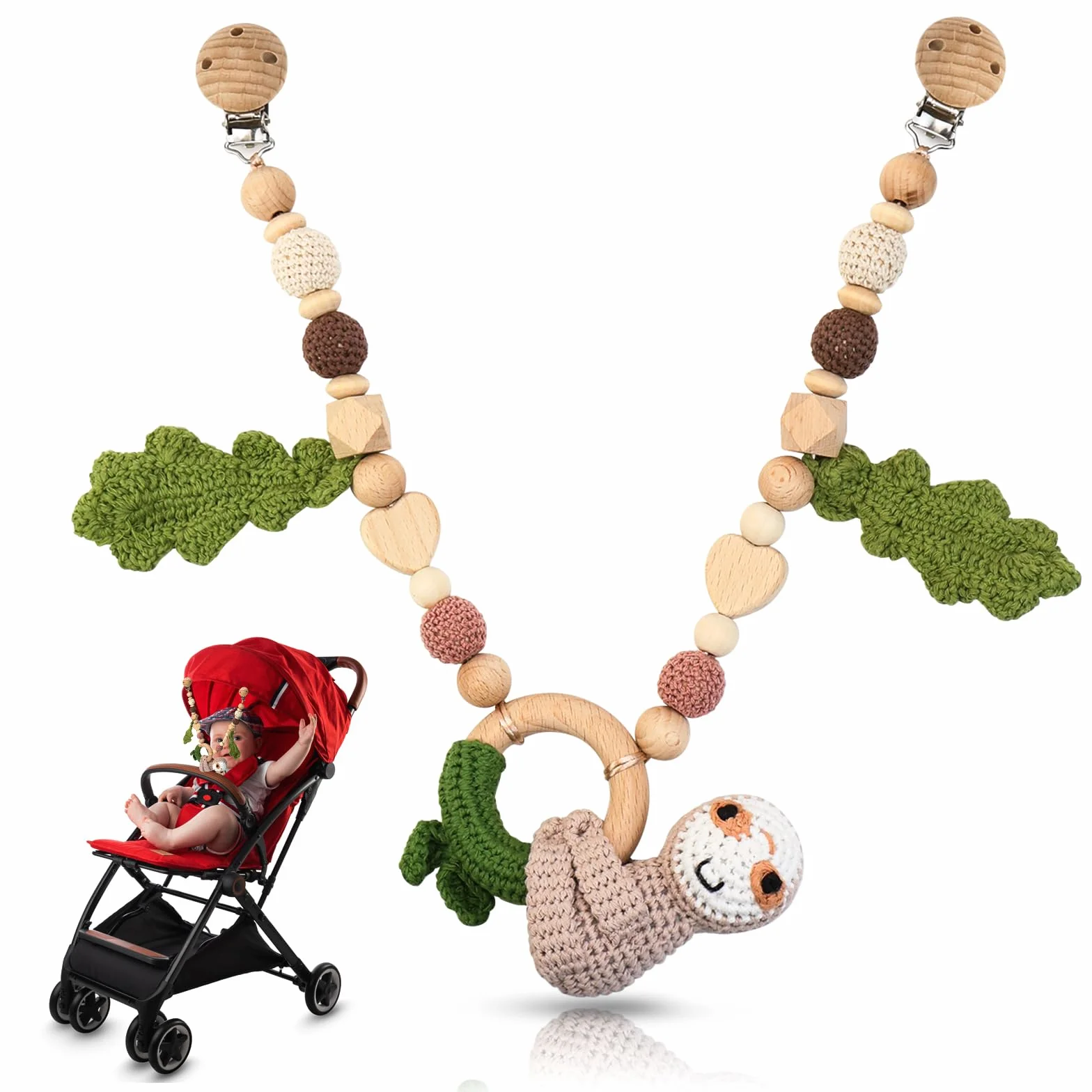 Drewniany łańcuch do wózka dziecięcego, zabawka, łańcuch do wózka dziecięcego, dla chłopców i dziewczynek, dla niemowląt i małych dzieci od 3 miesięcy, dla dziewczynek, chłopców, zabawki i prezenty