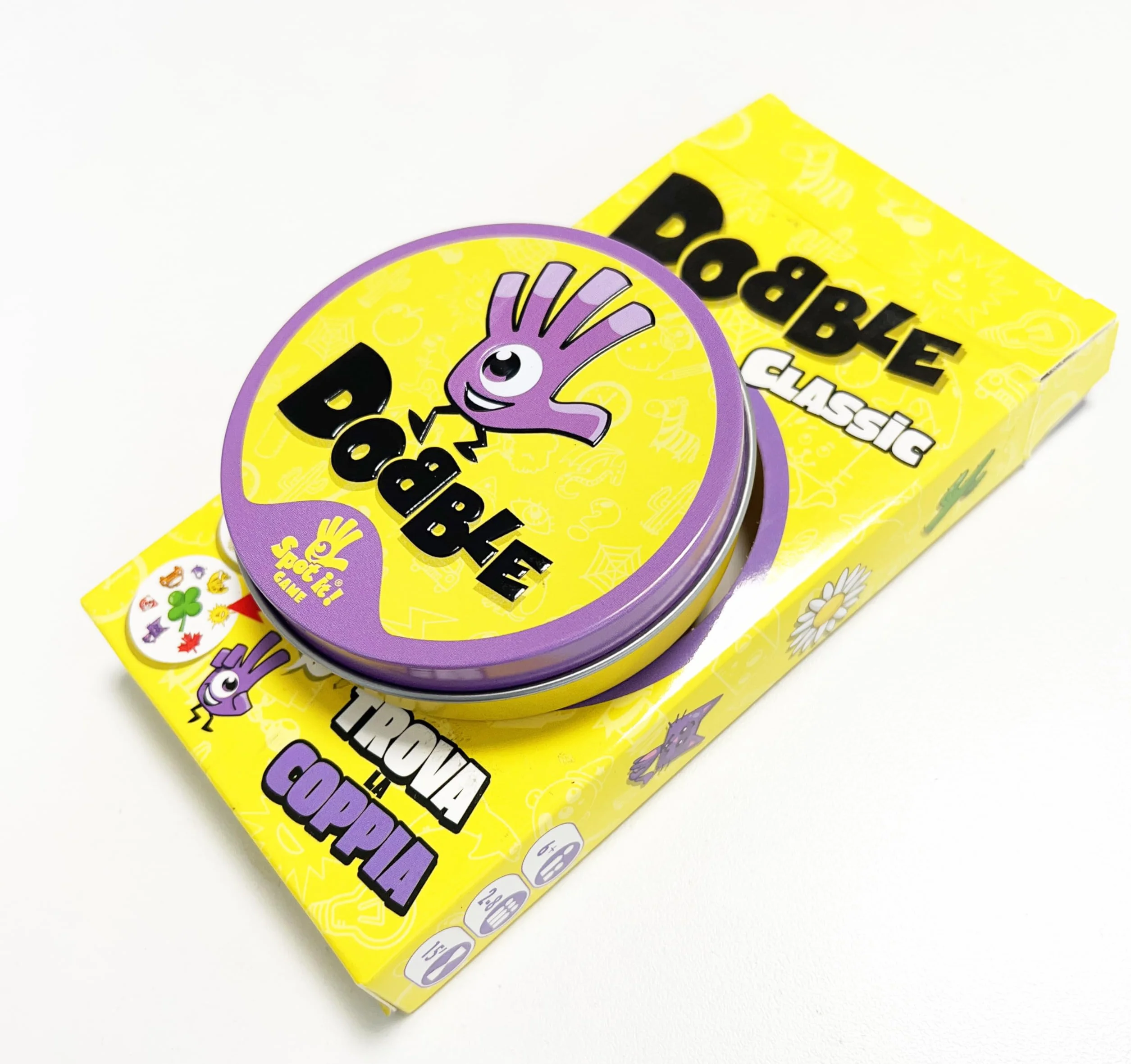 Asmodee: Dobble Classic Blister Eco, wersja mini, zabawna gra karciana dla całej rodziny, 5 minigier, 2-8 graczy, 6+ lat, wydanie włoskie