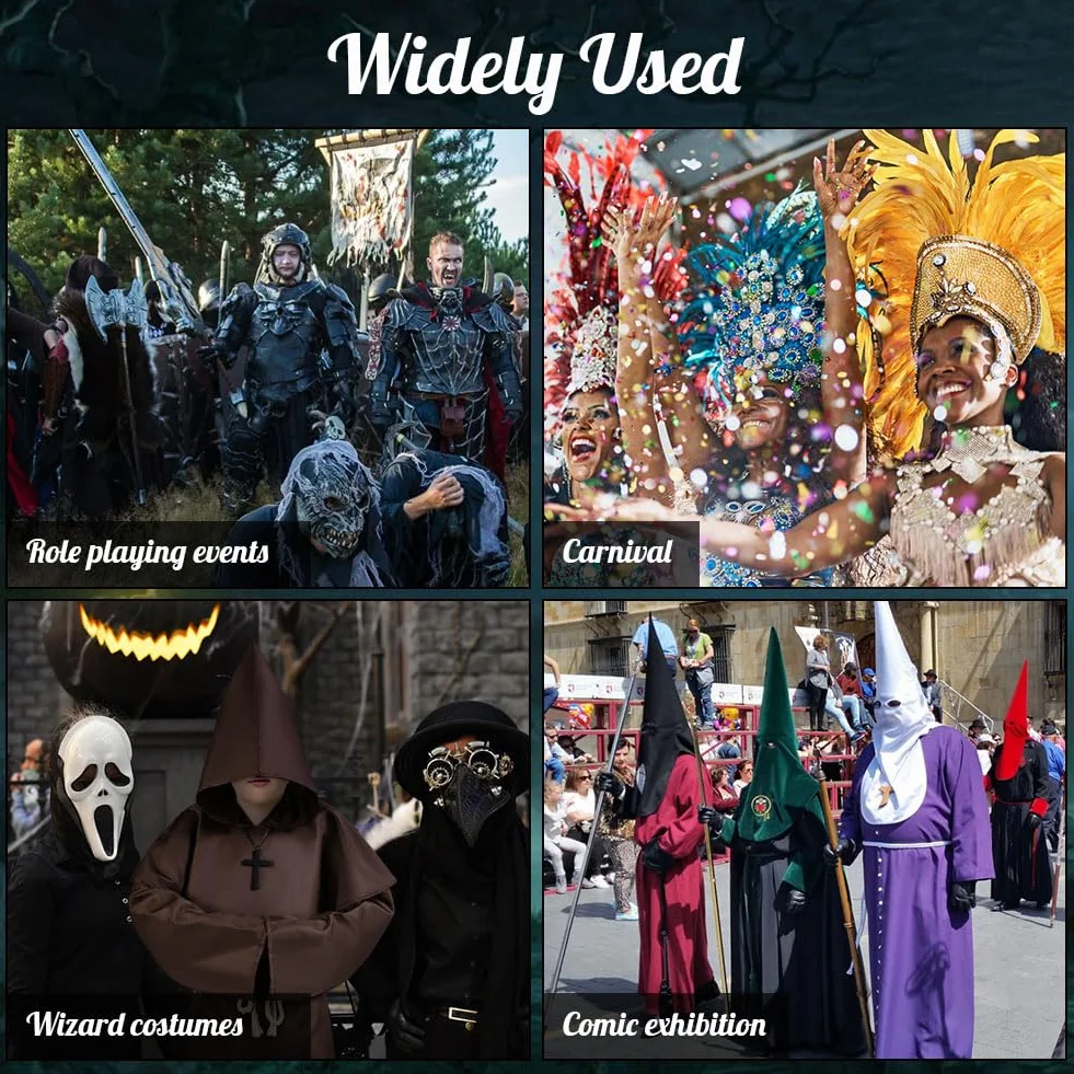 AUYAO Kostium mnicha dla dzieci, szlafrok cosplay, fantazyjny kostium, średniowieczny szlafrok z kapturem, renesans, płaszcz z kapturem, rycerz, vintage, niegodziwy kostium, Halloween, karnawał