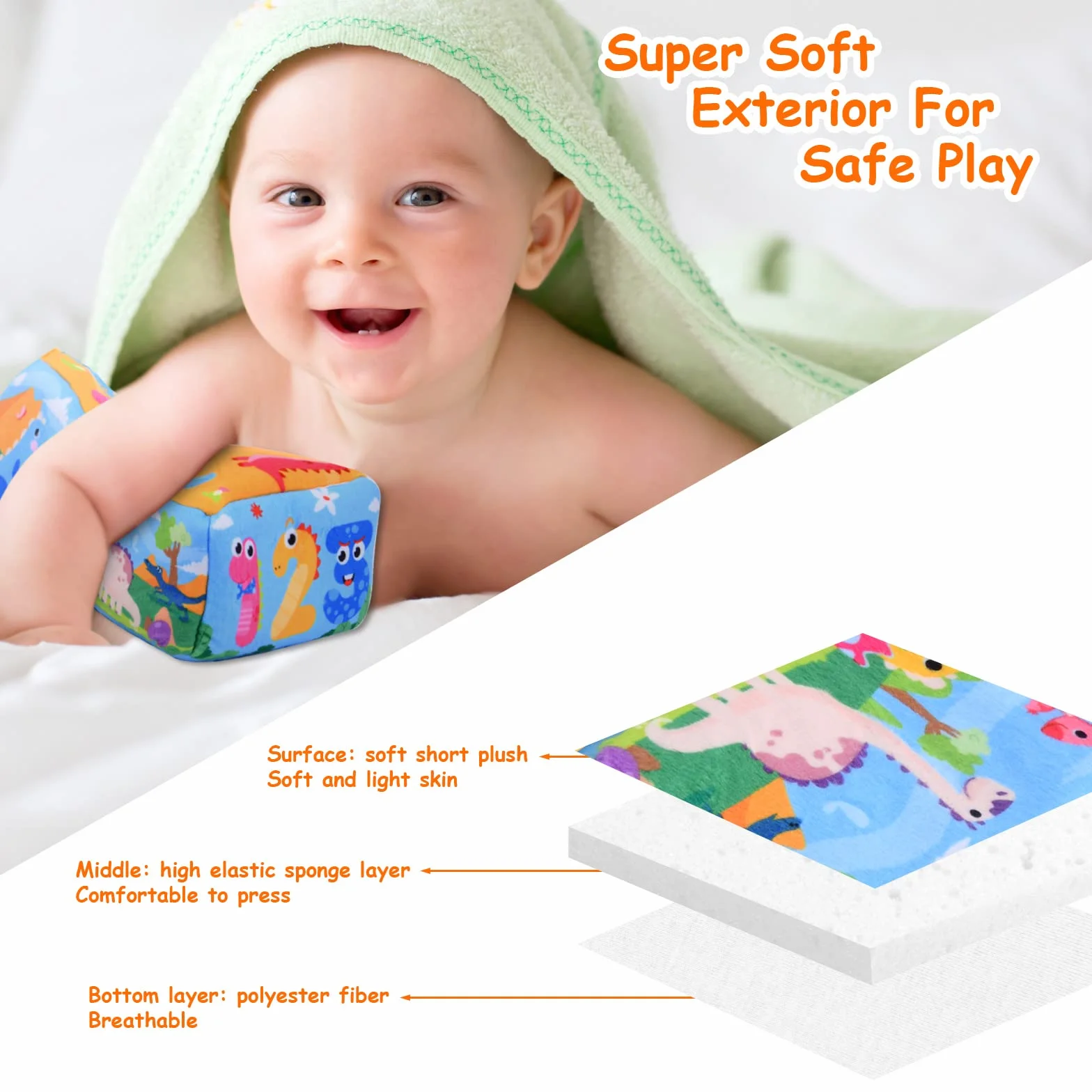 Vicloon Baby Tissue Box zabawka, pudełko na chusteczki sensoryczne zabawki, Montessori zabawki z 4 marszczonym papierem i 15 kolorowymi jedwabnymi szalikami, 6 miesięcy-Styl Dinozaurów
