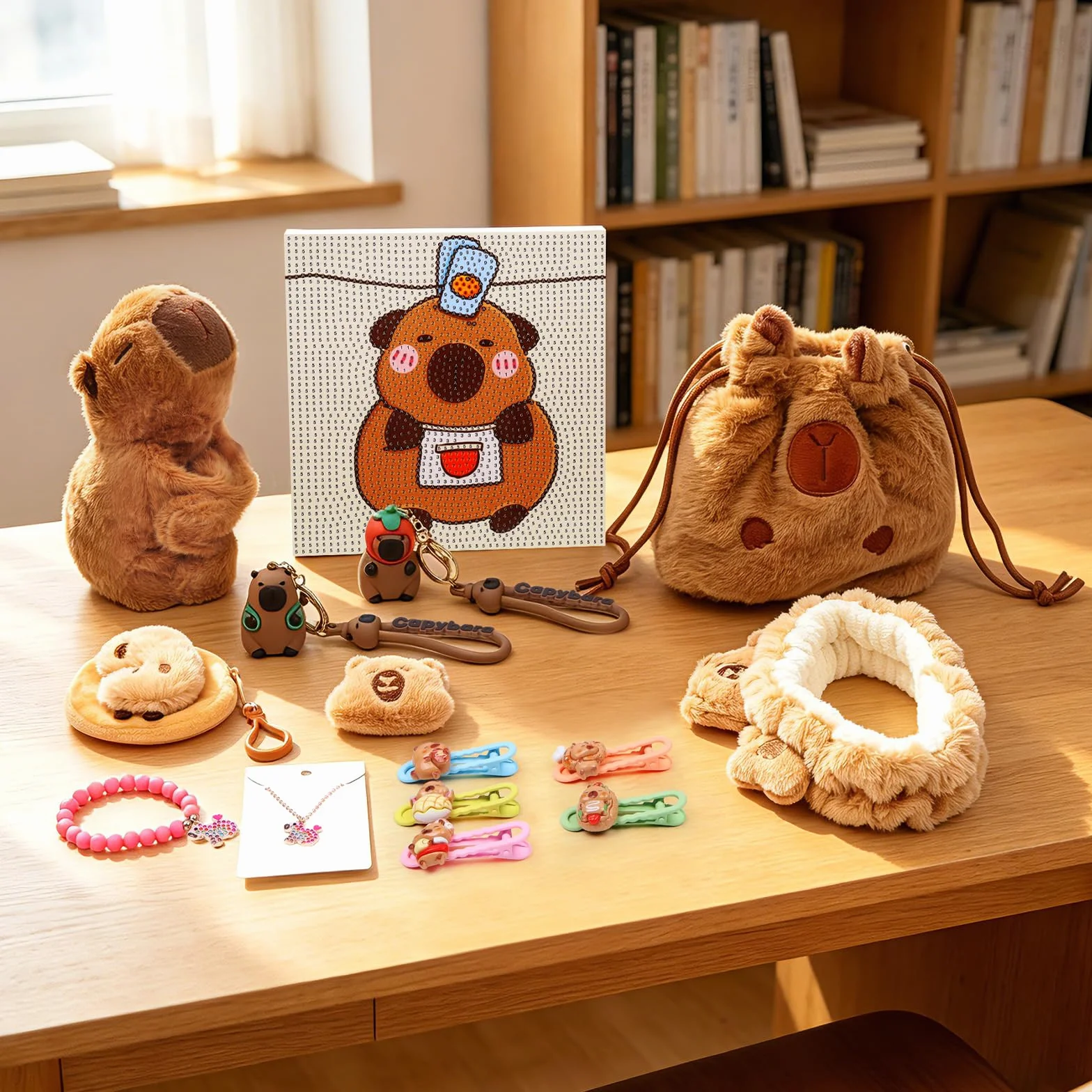 Capybara Cabibara zestaw 15 sztuk przytulanek, bransoletka zatrzaskowa, Cabibara, breloczek do kluczy, do samodzielnego wykonania, do malowania diamentami, prezent urodzinowy, prezent na Boże