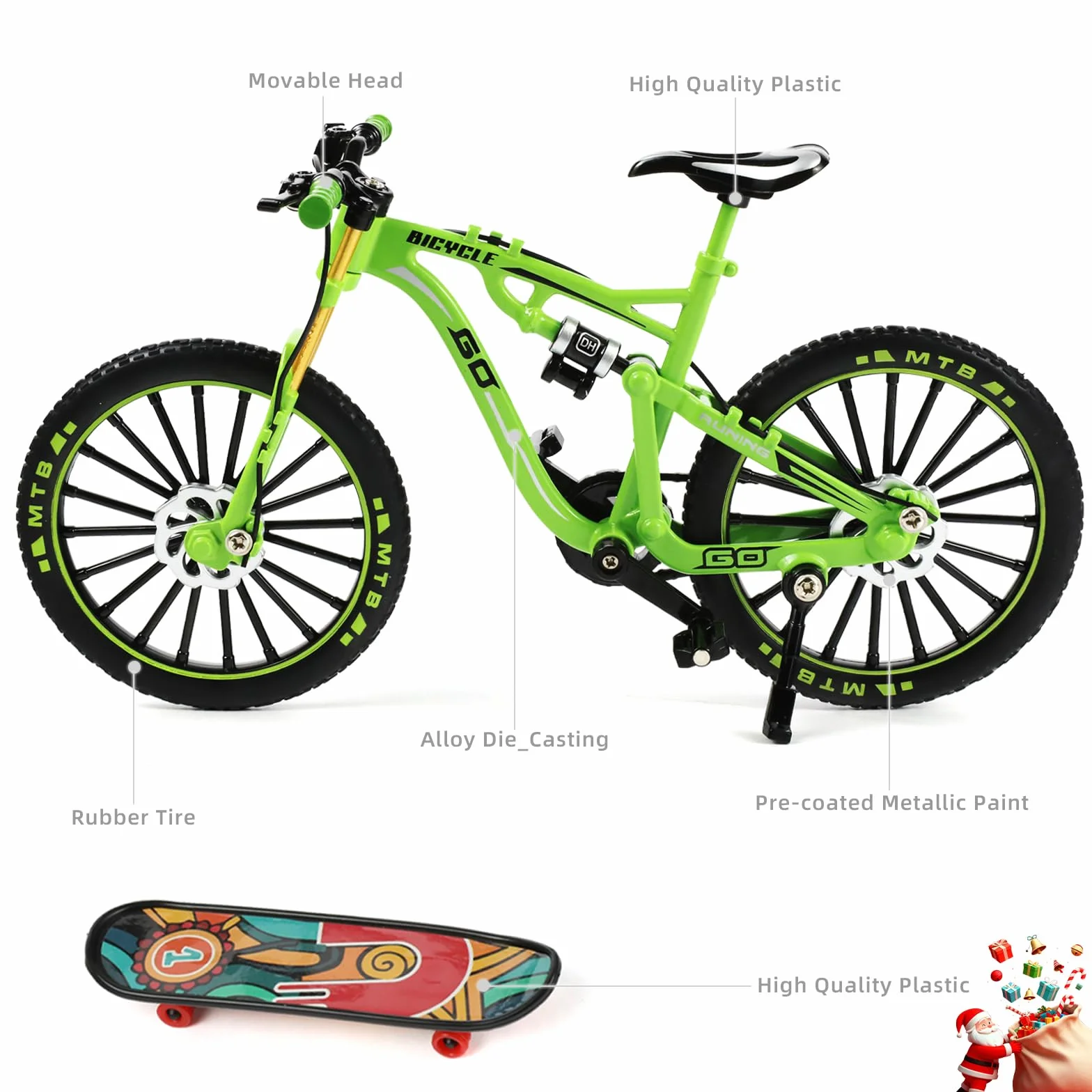 Skala 1:8, odlewany ciśnieniowo stop, mini rower górski, model, zabawka, palec, BMX, zabawka, dekoracja biurka, rękodzieło, dla miłośników jazdy na rowerze (zielony)