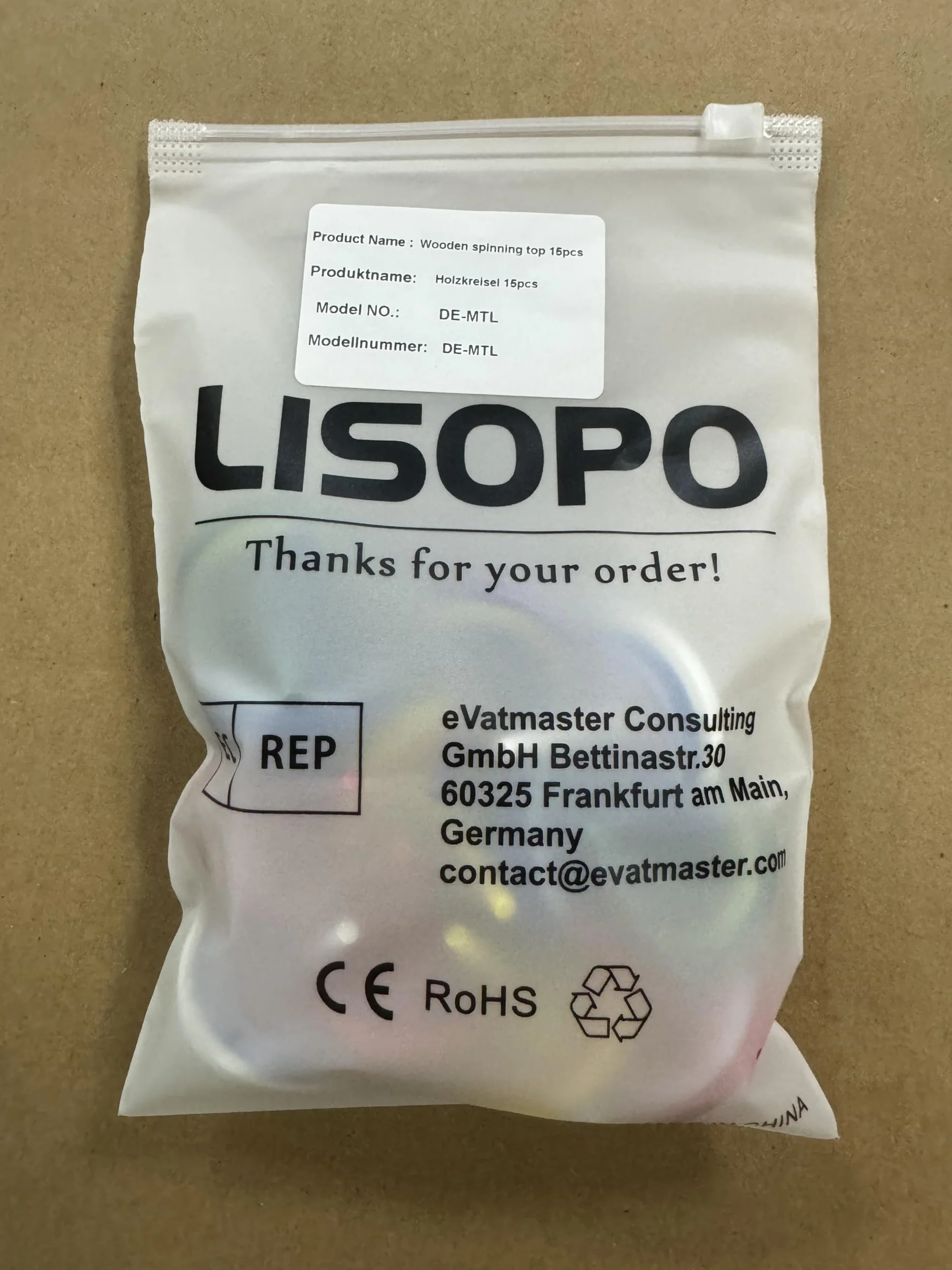 LISOPO Prezent urodzinowy dla dziecka, 15 sztuk, bączek drewniany, zabawka, kolorowy bączek, wypełniacz worków imprezowych, akcesoria dekoracyjne