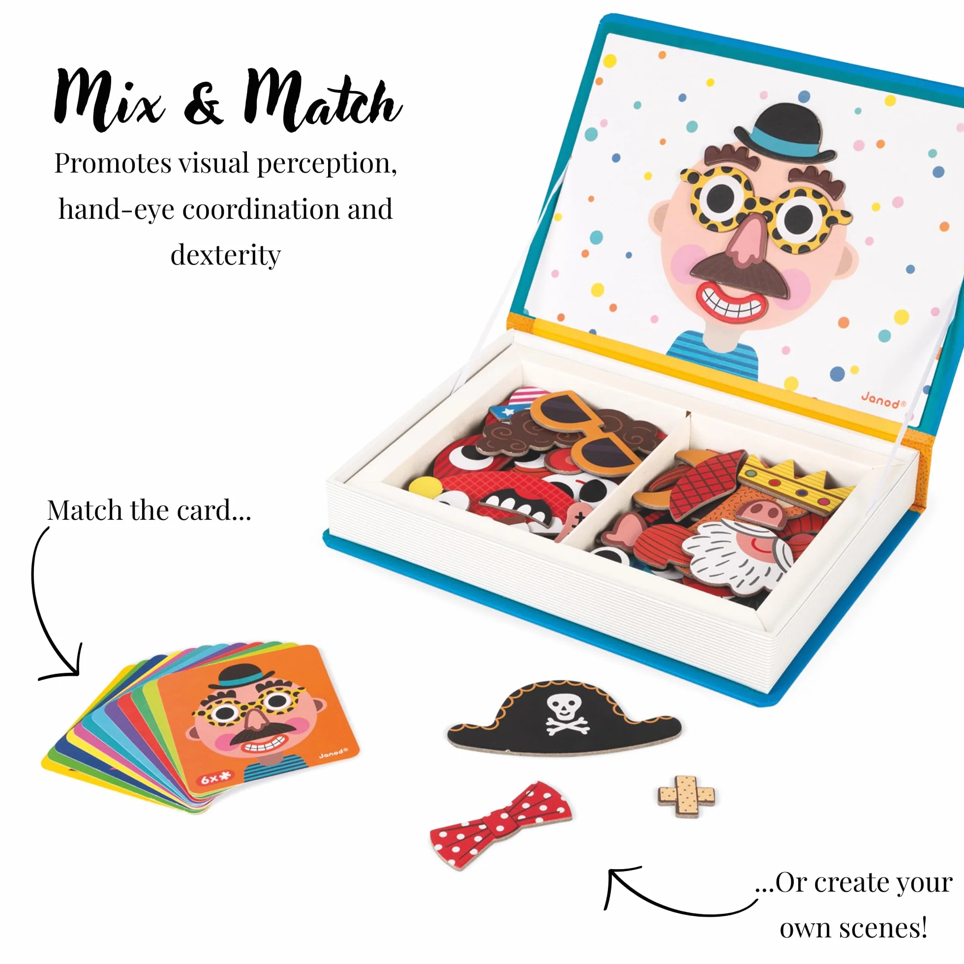 Janod J02716 Magneti'Book Crazy Faces Educational Game, Boys,Blue