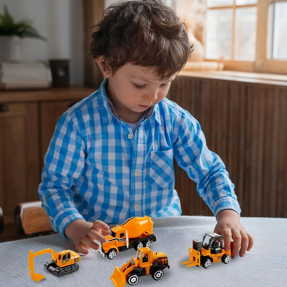 O-Kinee Pojazdy budowlane dla dzieci, zestaw 6 samochodów-zabawek z placu budowy, mini koparka dekoracja tortu, pojazdy budowlane dla dzieci w wieku 2, 3, 4, 5, 6 lat, dekoracja tortu, koparka