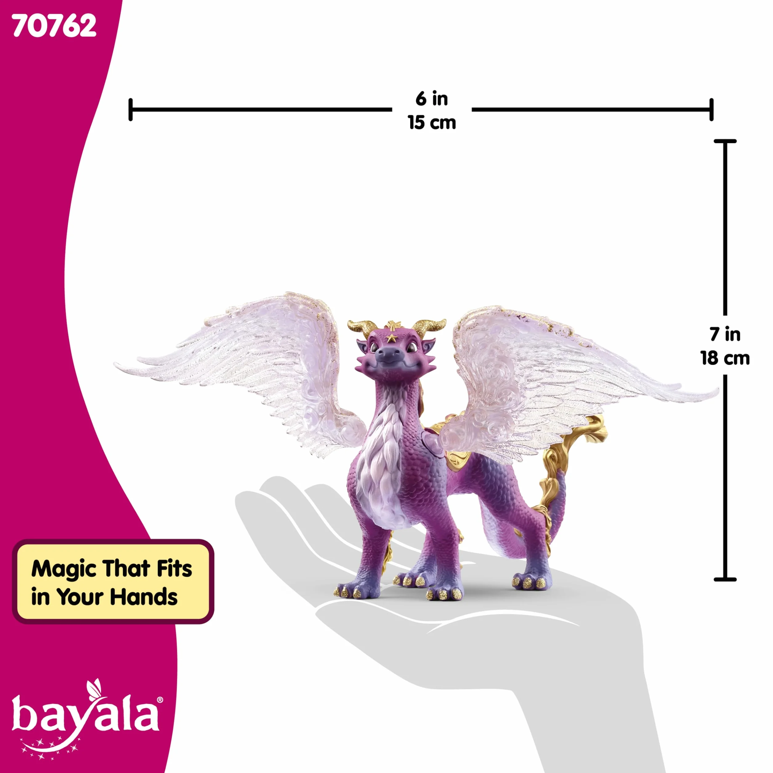 schleich BAYALA | Smok Nocnego Nieba 70762 | Szczegółowa figurka ze skrzydłami ruchomymi i przezroczystymi oraz wbudowanym magnesem | Idealny prezent dla dzieci | Zabawka od 5 lat | 15 x 10 x 18 cm