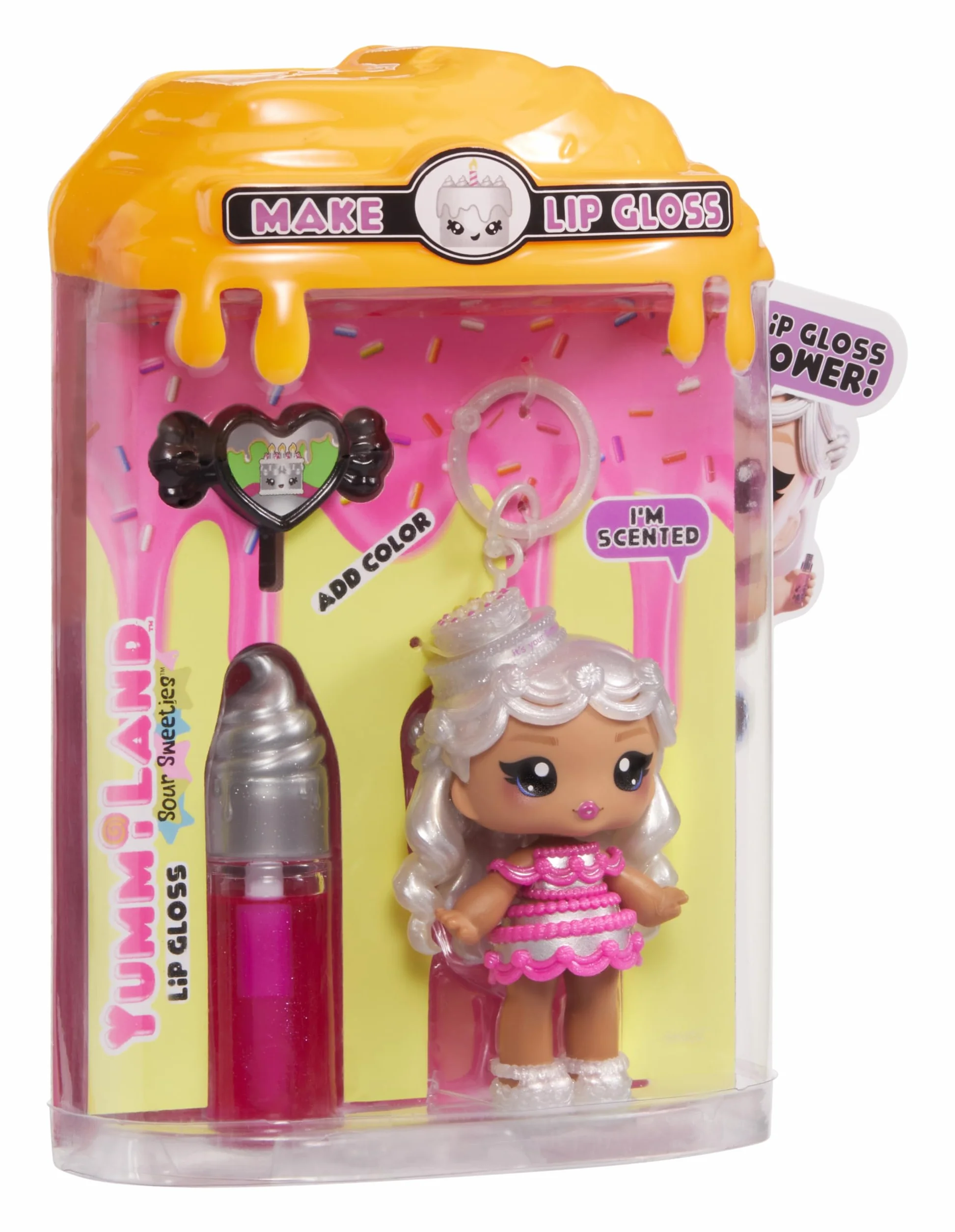 Yummiland Lip Gloss Doll – Sour Sweeties - Misty Cakes – Laleczka z Błyszczykiem do Samodzielnego Wykonania i Breloczkiem, Zabawa z Makijażem, Lalka Kolekcjonerska, Dla Dzieci w Wieku od 4. Lat