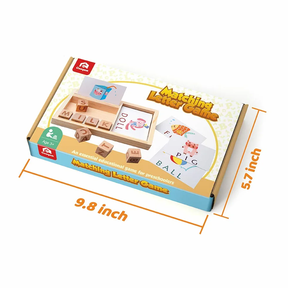 Coogam Gry pisownicze, drewniane pasujące litery zabawka ze słowami karty błyskowe, alfabety ABC nauka edukacyjne montessori puzzle prezent dla przedszkolaków dzieci chłopców dziewcząt wiek 3 4 5 lat