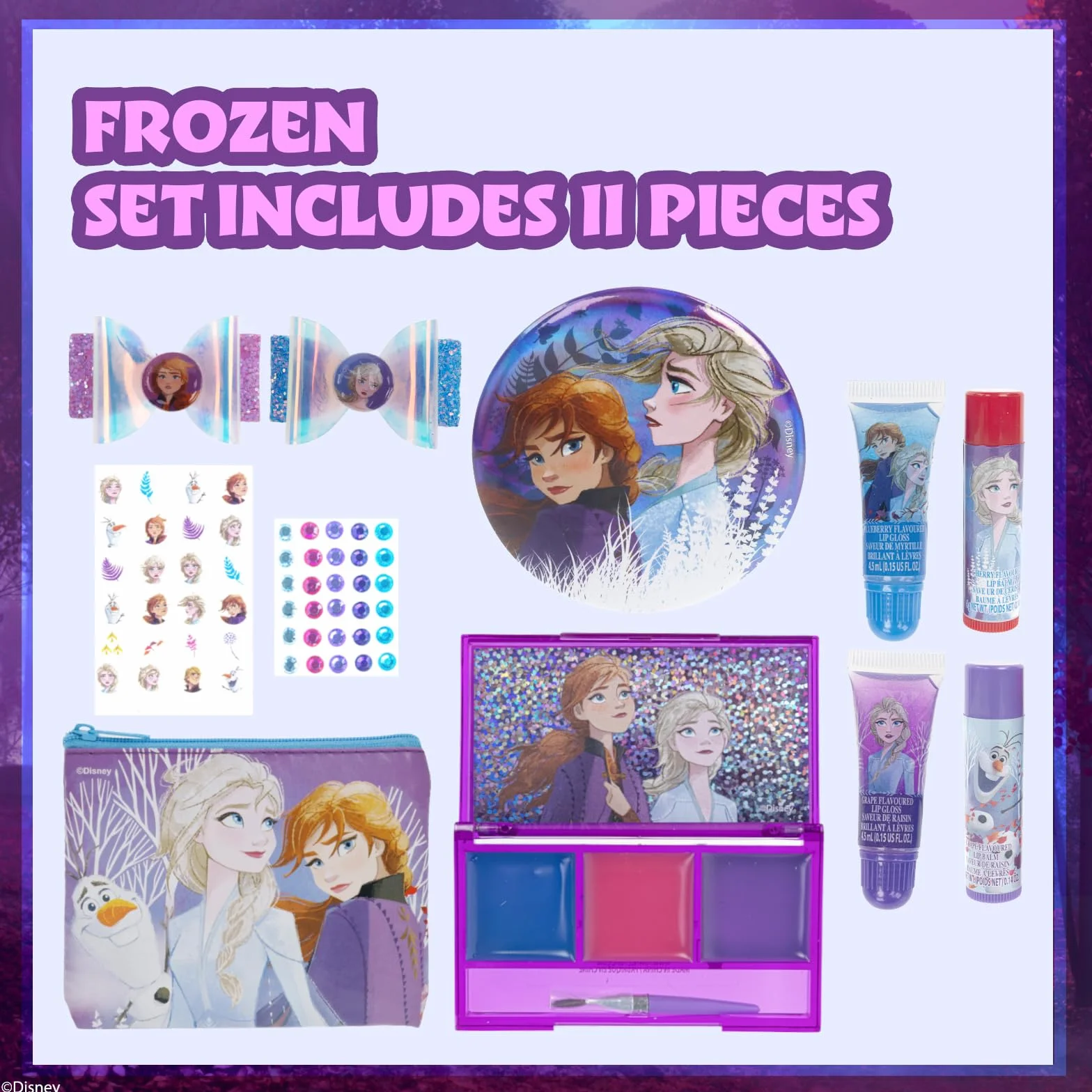 Frozen Zestaw Makijażu Dla Dzieci Błyszczyk, Balsam i Torebka