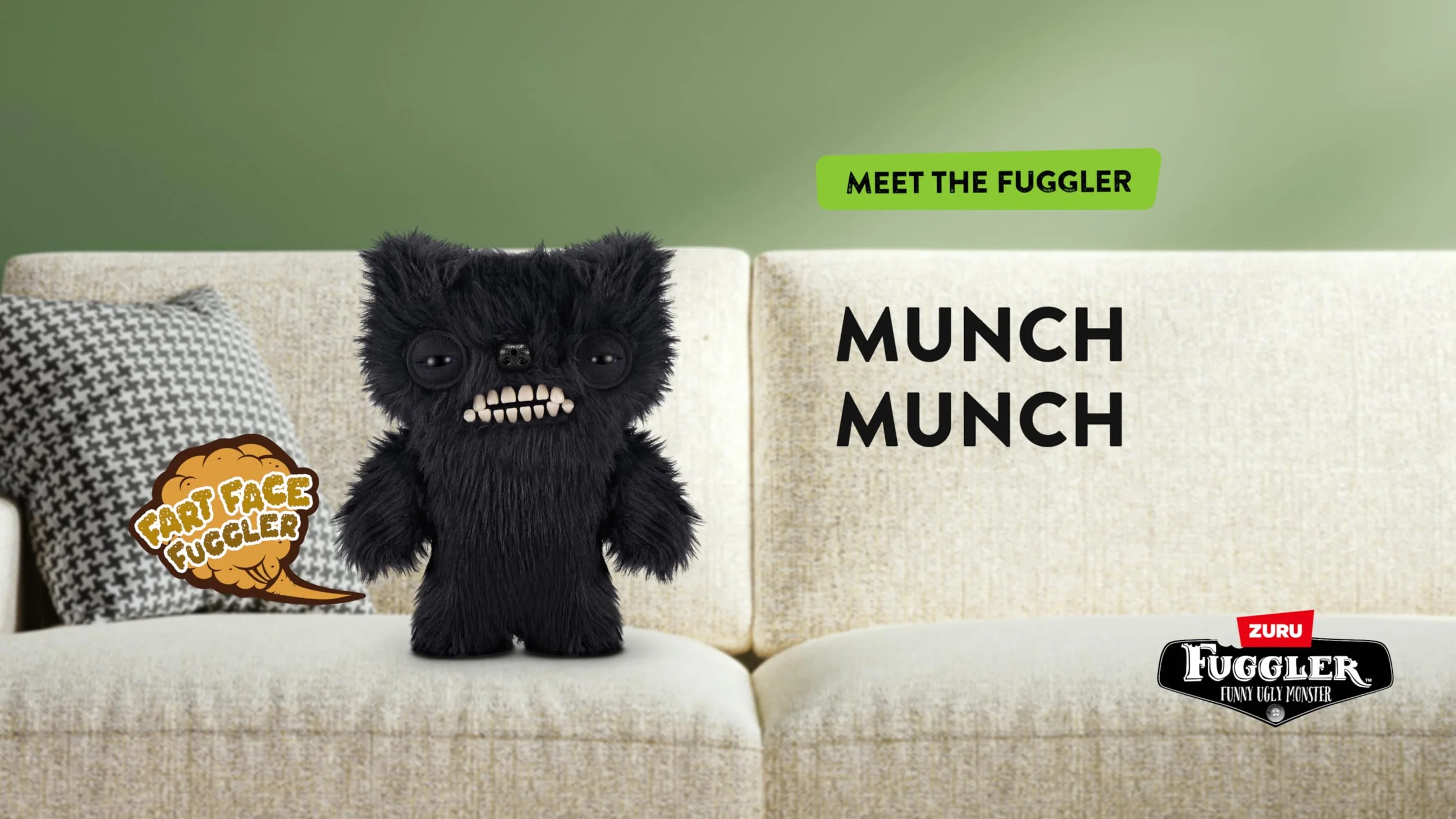 Fuggler Fart Face 23 cm do wyboru seria 1 firmy ZURU, Funny Ugly Monster pluszowa zabawka (Munch Munch – Black Long)