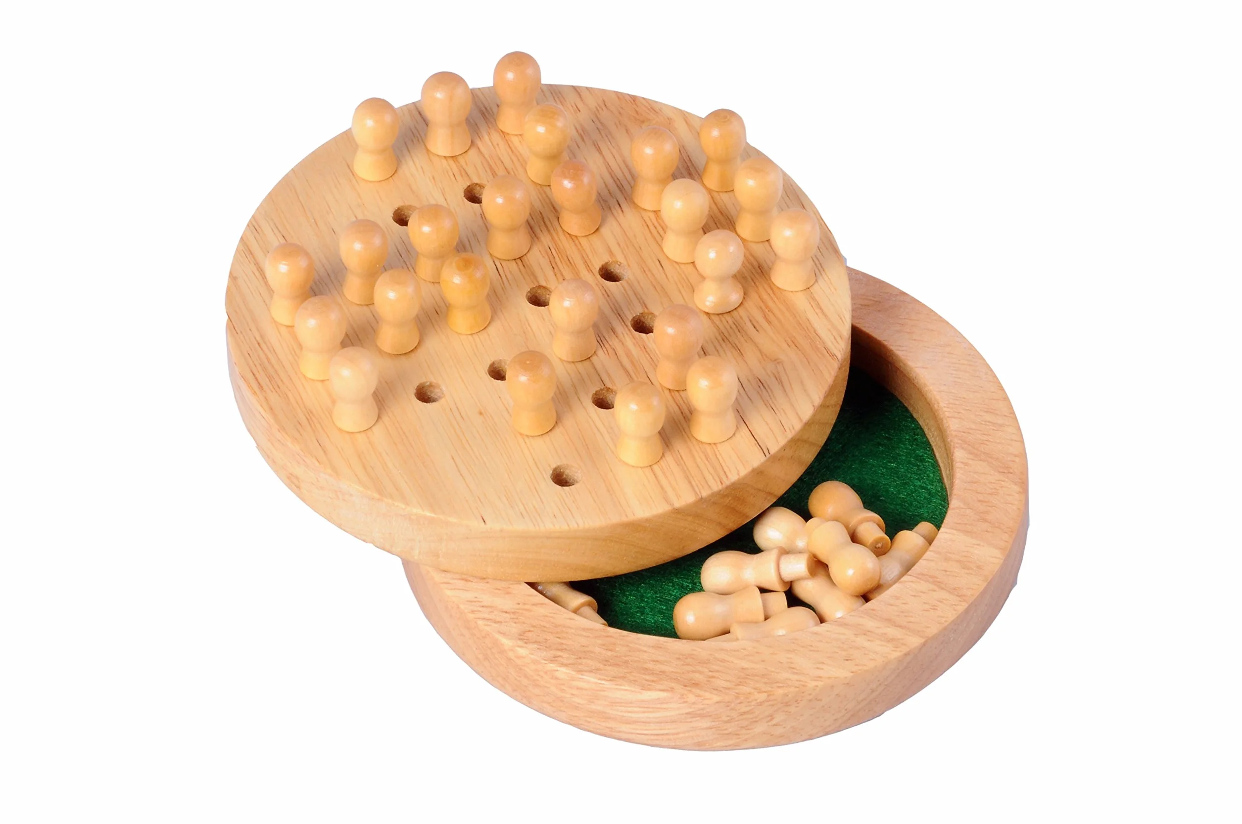 Engelhart – 200117 – Podróżna gra samotnik – drewniana plansza – średnica 12 cm – gra logiczna – kompaktowa – 1 gracz – 6+