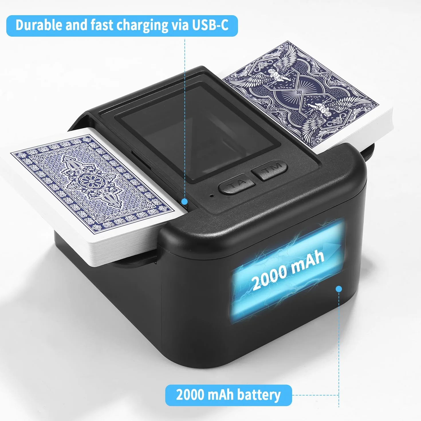 Automatyczna tasownica do 1-2 talii, mikser kart do gry, akumulator 2000 mAh, Wersja z możliwością ładowania, Cichy, Nadaje się do pokera, UNO, pokera Texas Hold'em