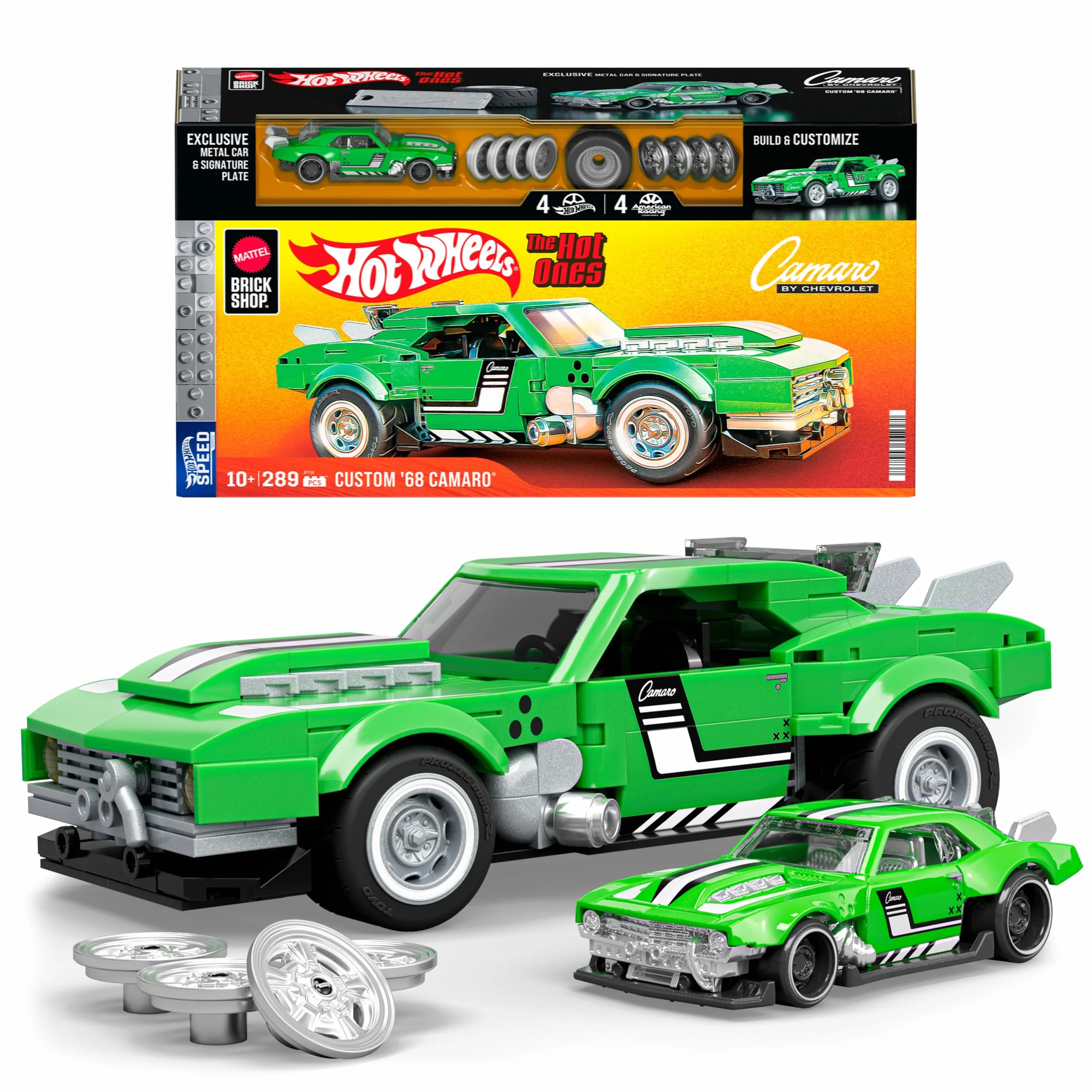 Mattel Brick Shop Klocki Hot Wheels Speed Series Custom ’68 Camaro Samochód do zbudowania, 289 elementów, zestaw konstrukcyjny dla dorosłych kolekcjonerów i zabawka dla dzieci od 10 roku życia, JFT16