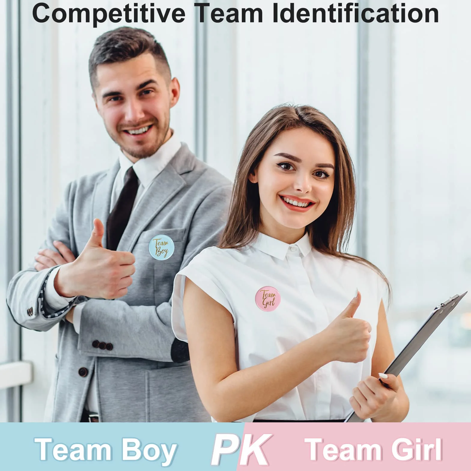 przypinka Team Boy i Team Girl - akcesoria dekoracyjne na baby shower party, 24 sztuki (niebieski i różowy), rednica: 4,5 cm., Żelazo