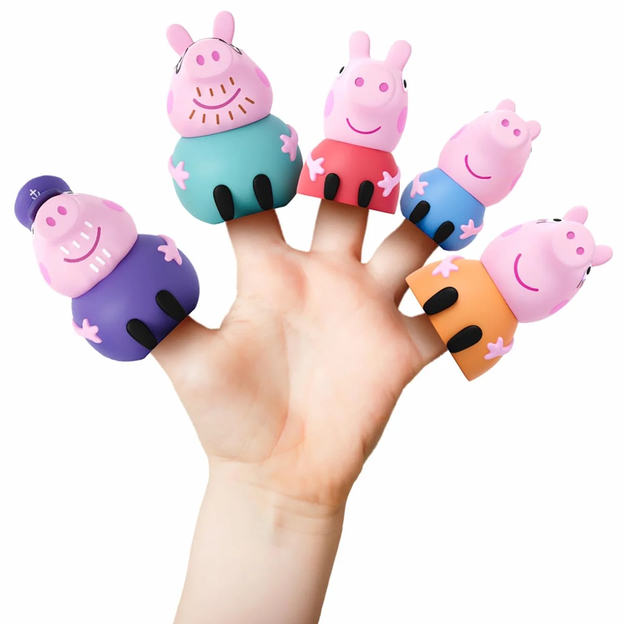 Peppa Pig - Zestaw 5 lalek z palcem Rodzina Świnka Peppa - Zabawki do wody i kąpieli - Od 3 lat (DeQube 919D00049)