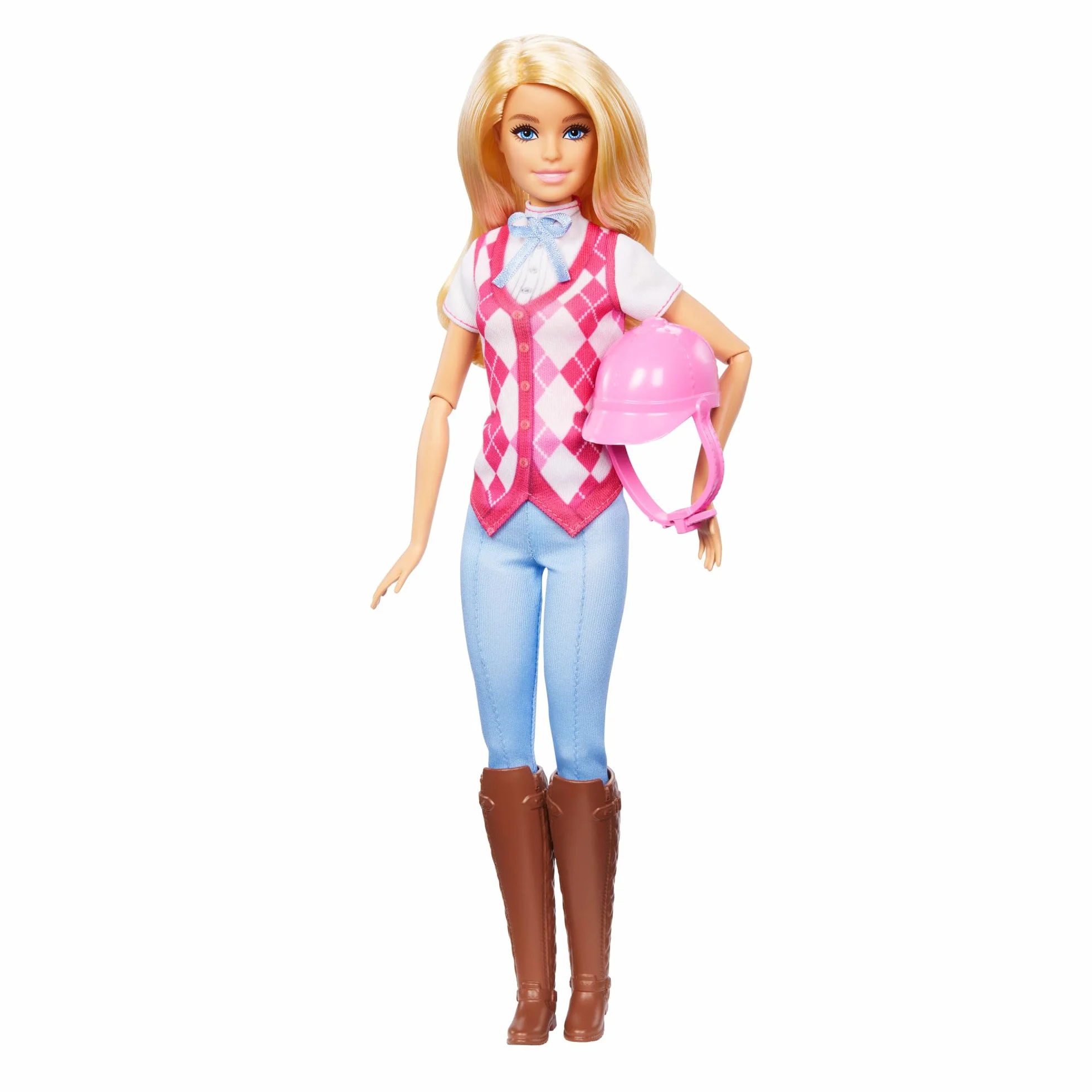 Barbie Lalka Dżokejka Malibu zabawka dla dzieci od 3 lat Lalka filmowa w zdejmowanym stroju i toczku oraz akcesoria inspirowane serialem „Barbie Mysteries: The Great Horse Chase”, HXJ38