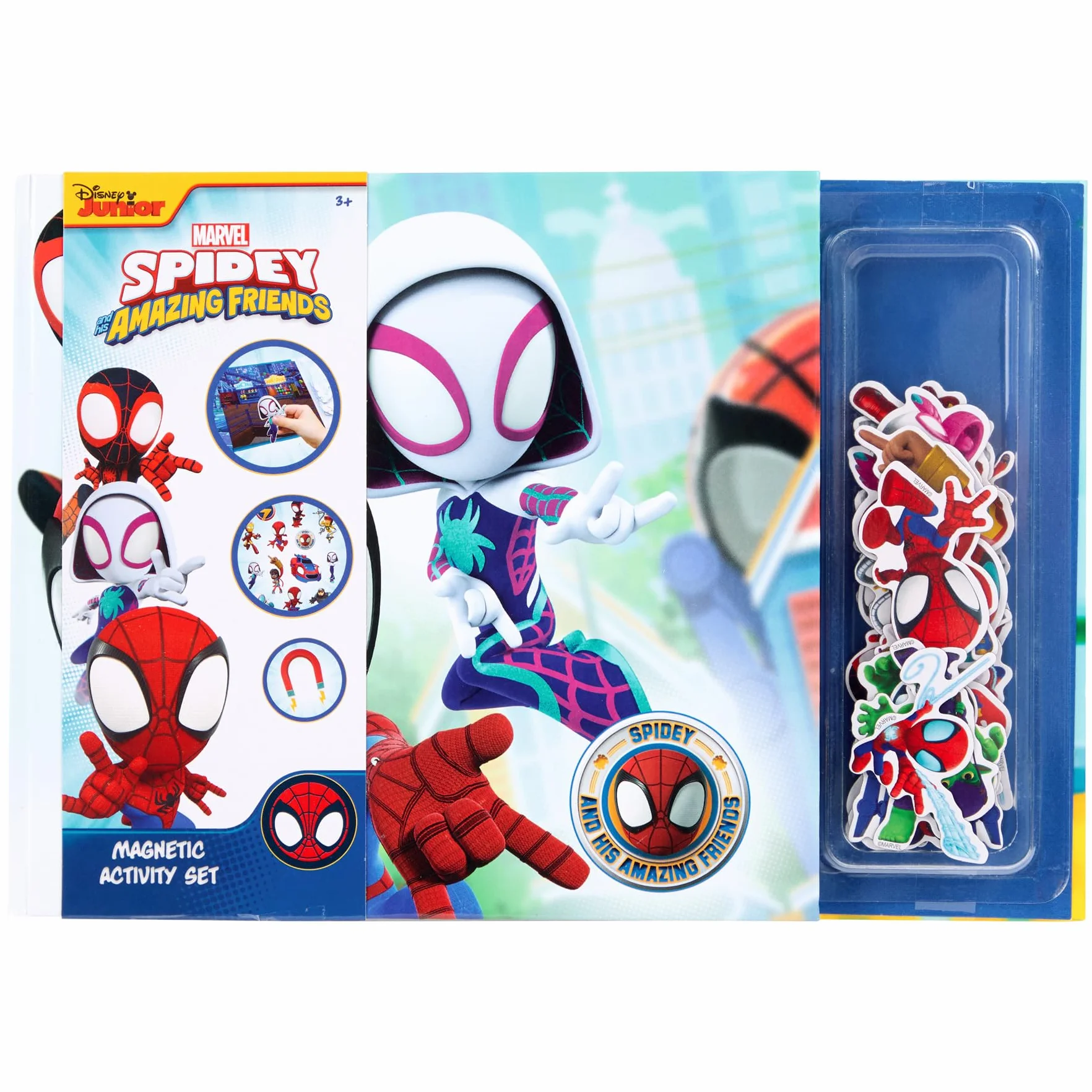 Disney Junior Spidey and his Amazing Friends książka magnetyczna, magnetyczny zestaw aktywności, 40 magnesów, interaktywna gra, kreatywna zabawa, idealna w podróży (SP24358)
