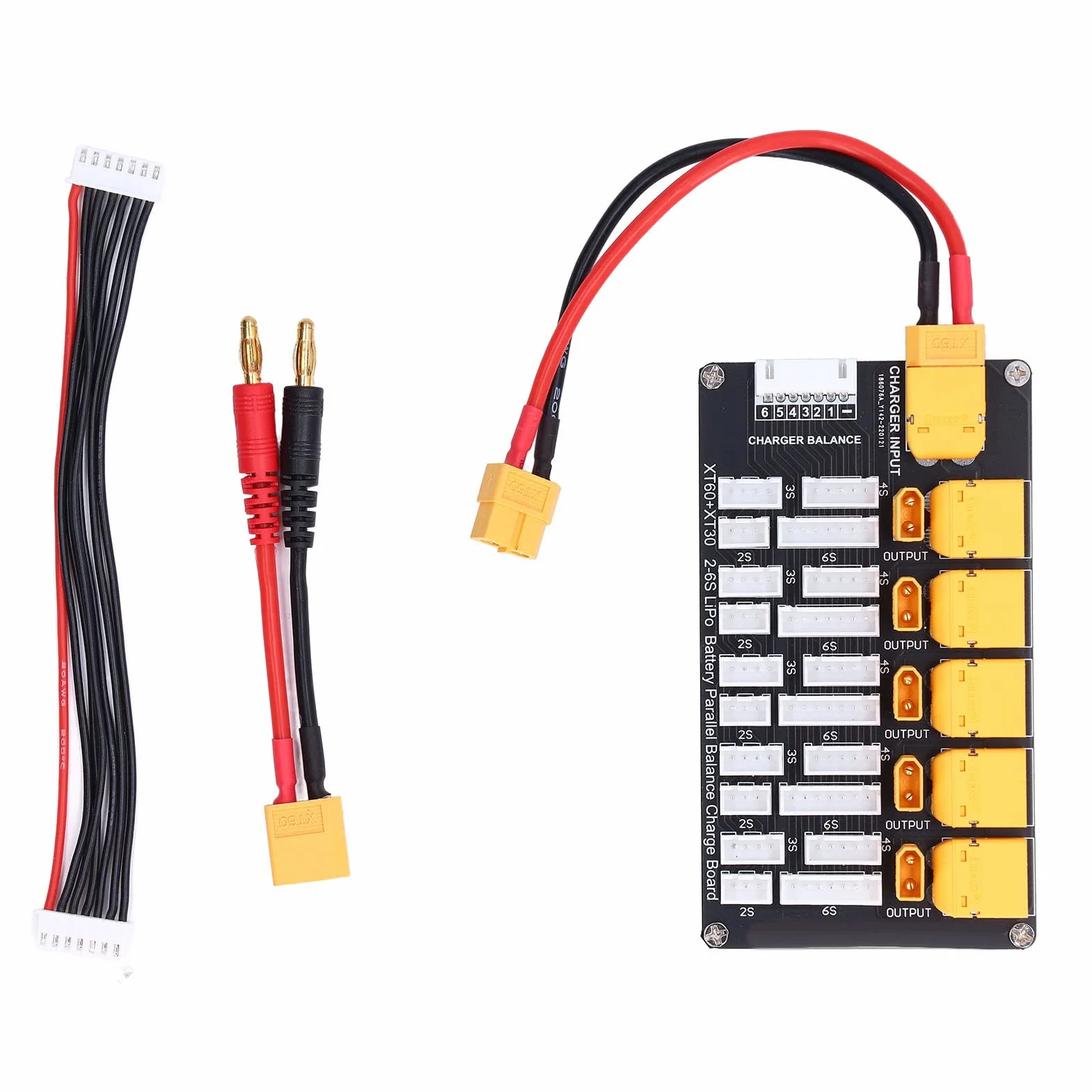Równoległa Płytka ładująca, Płytka ładująca Akumulator Lipo, Równoległe Złącze XT30 XT60, Multi 2-6S Litowe, Obsługuje 5 Akumulatorów, do ładowarki IMAX B6, Q6 Pro,
