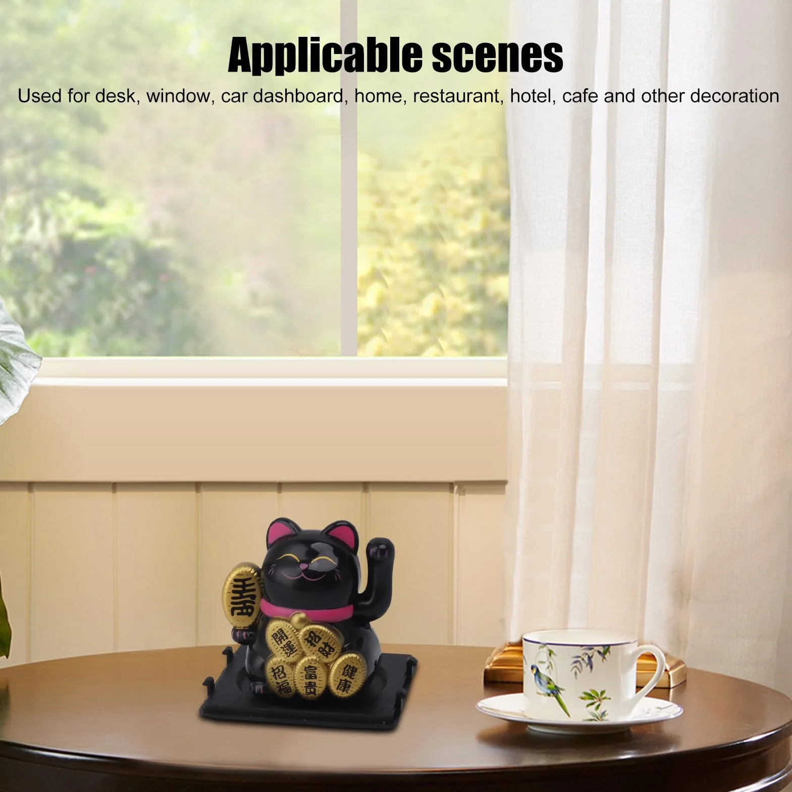 Solar Machający Kot, Bogactwo Lucky Cat, Fortune Cat for Home Car Office, Wave Arm Powodzenia, Energetyczne Dekoracje Biurka, z funkcją Wykrywania światła Słonecznego, Prezentem (01)
