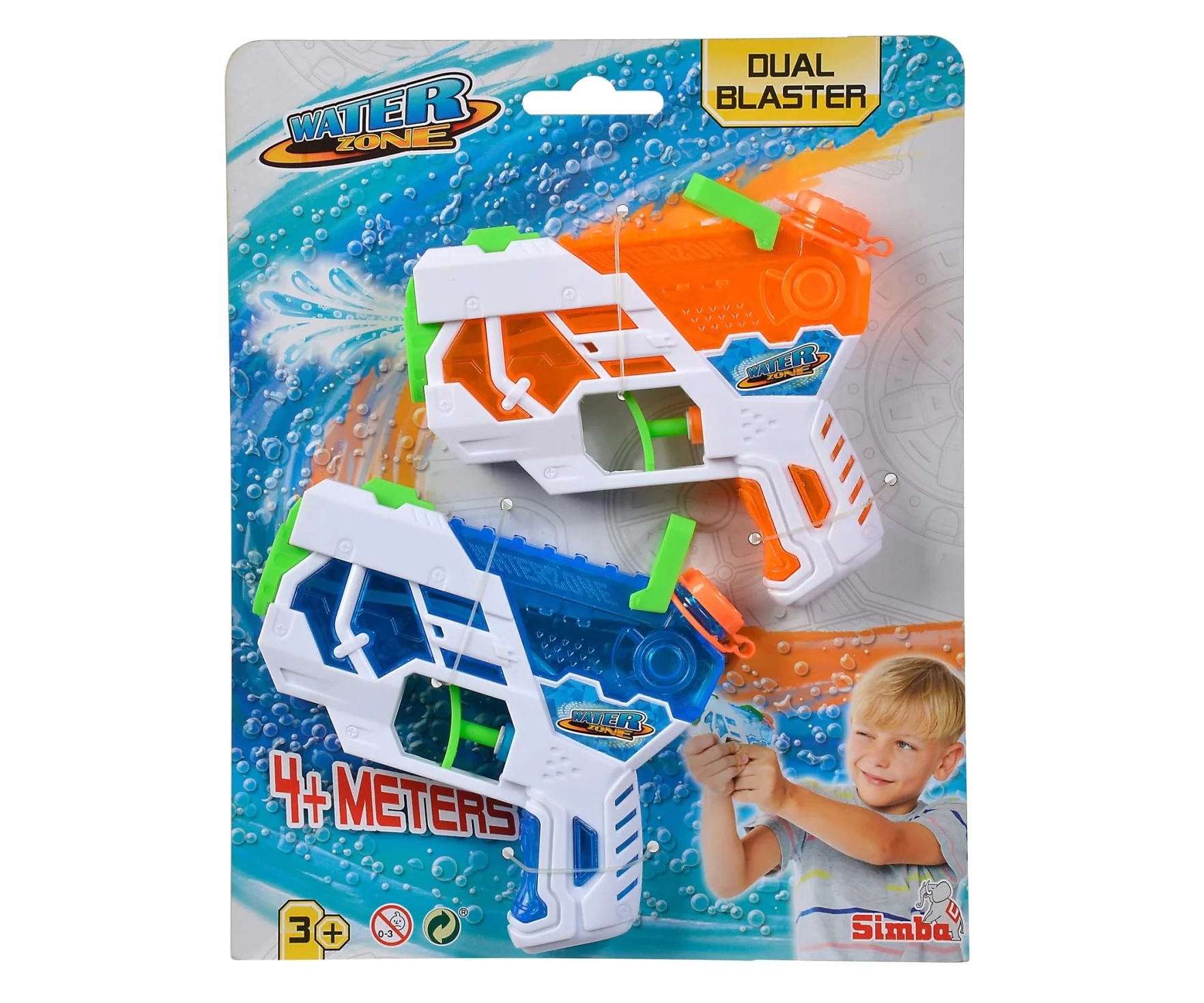 Simba 107276080 - Waterzone Dual Blaster Set, 2 pistolety wodne z otwieranym wizjerem, 12 cm, mechanizm spustowy, od 3 lat