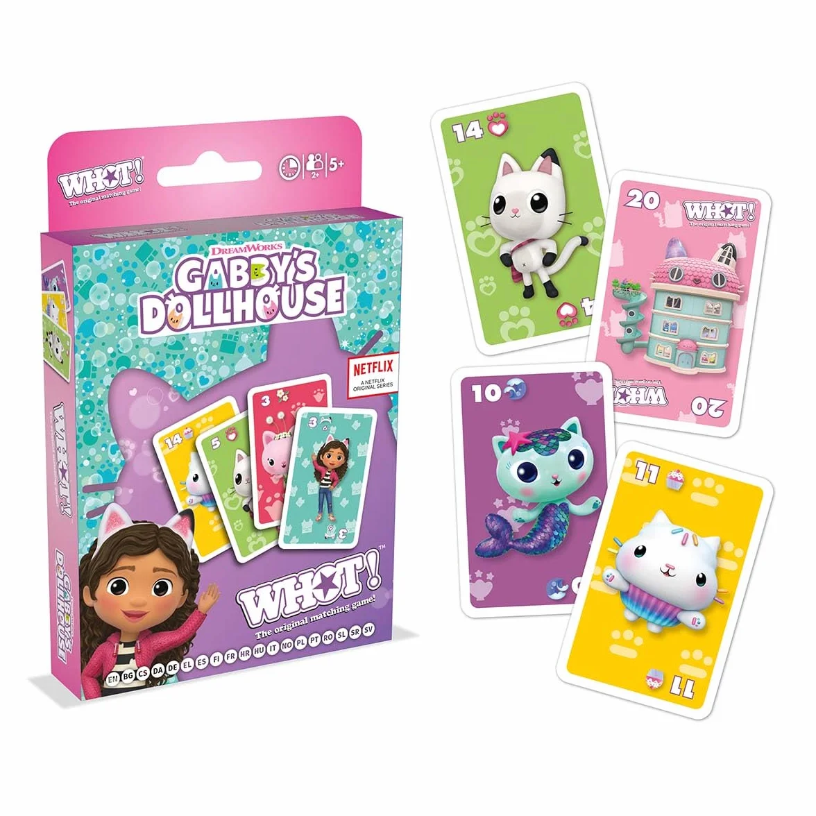 Waddingtons Number 1 Gabby's Dollhouse WHOT! - Gra Karciana na Dopasowywanie dla Dzieci od 5 lat, dla 2-6 graczy Dopasowywanie Kart i Spostrzegawczość - Prezent dla Dziecka od 5 lat