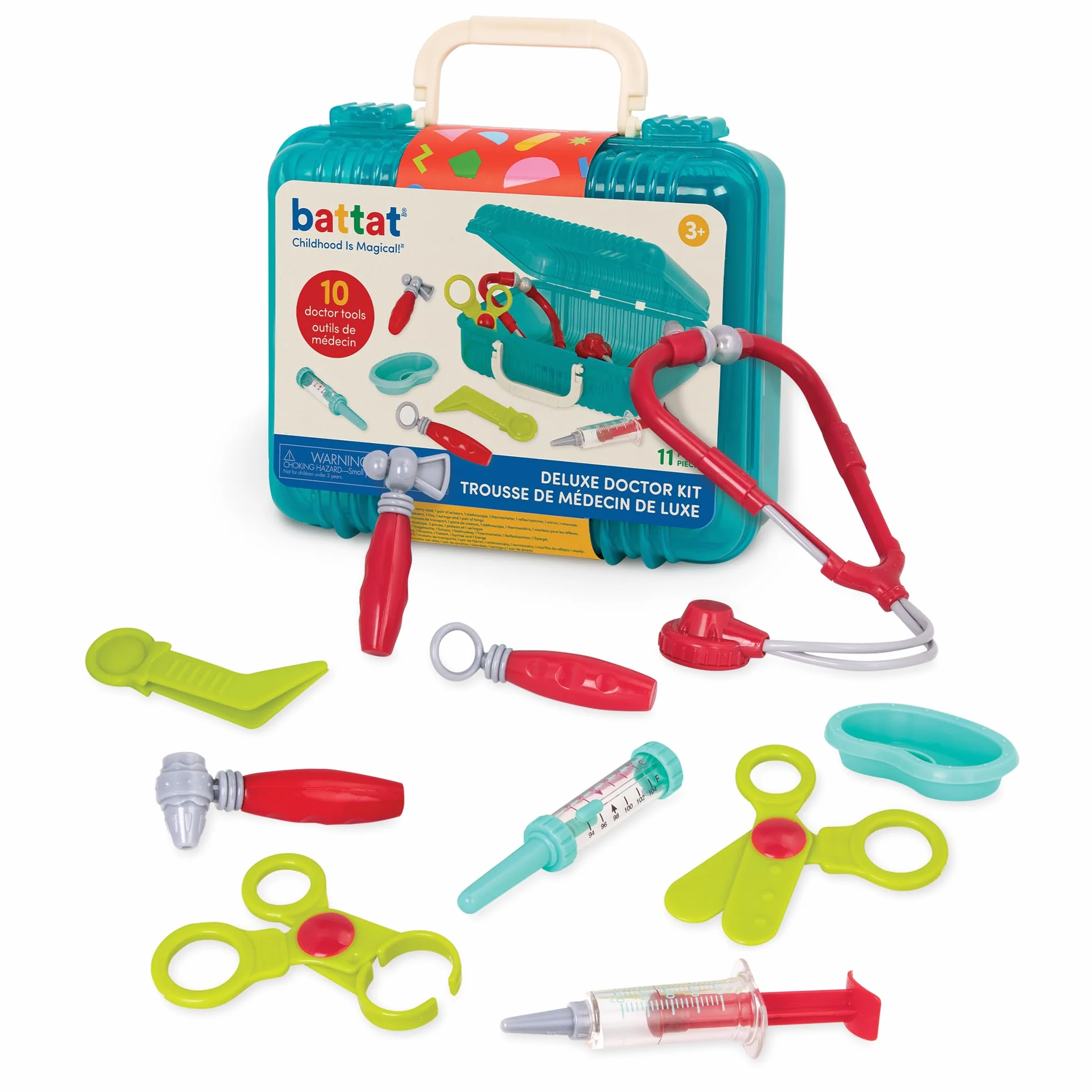 Battat Zestaw Deluxe Doctor - Zestaw do zabawy dla lekarza - Zabawki pielęgniarskie dla dzieci - 10 szt. z futerałem - Zestaw do zabawy w domu dla maluchów, 3 lata +, niebieski
