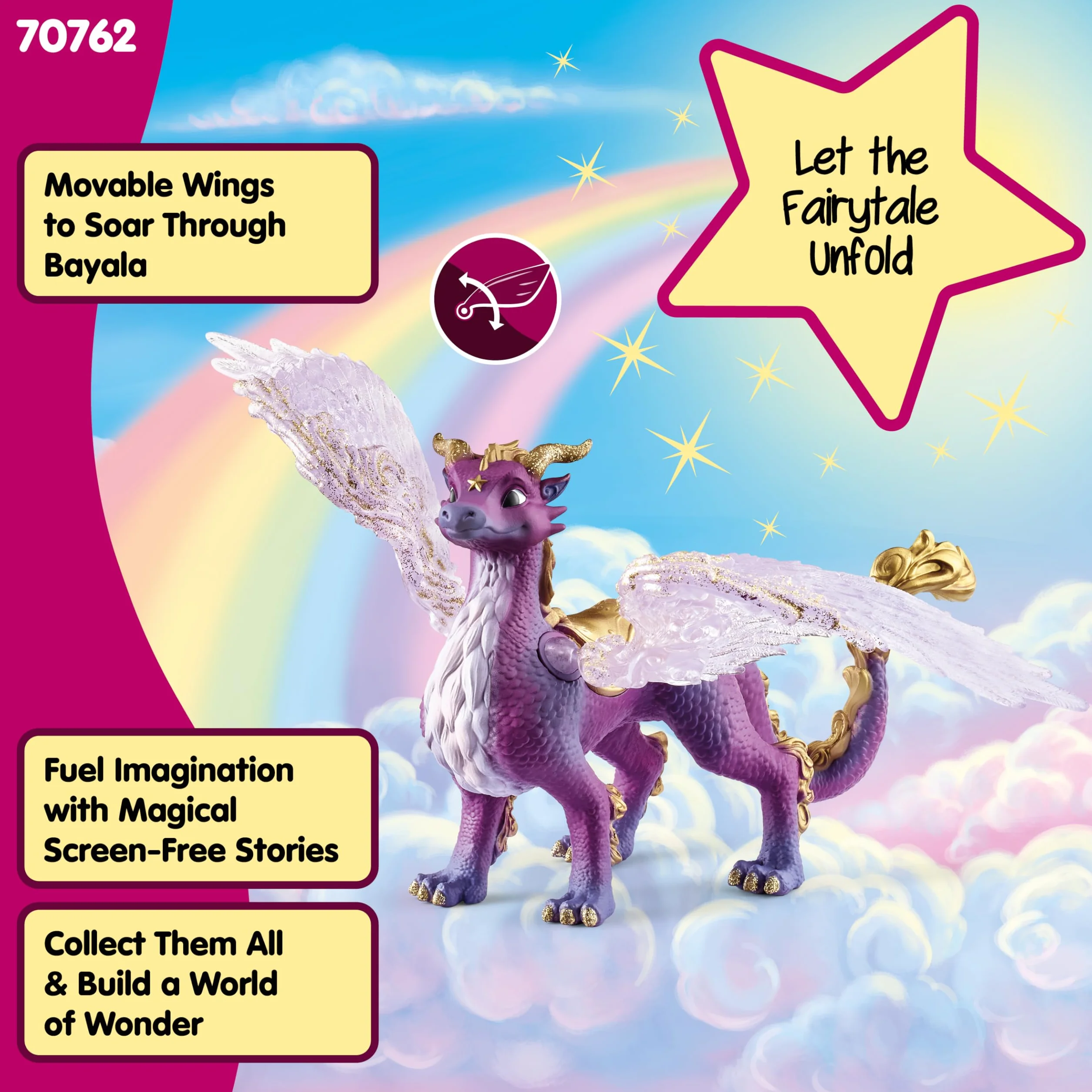 schleich BAYALA | Smok Nocnego Nieba 70762 | Szczegółowa figurka ze skrzydłami ruchomymi i przezroczystymi oraz wbudowanym magnesem | Idealny prezent dla dzieci | Zabawka od 5 lat | 15 x 10 x 18 cm