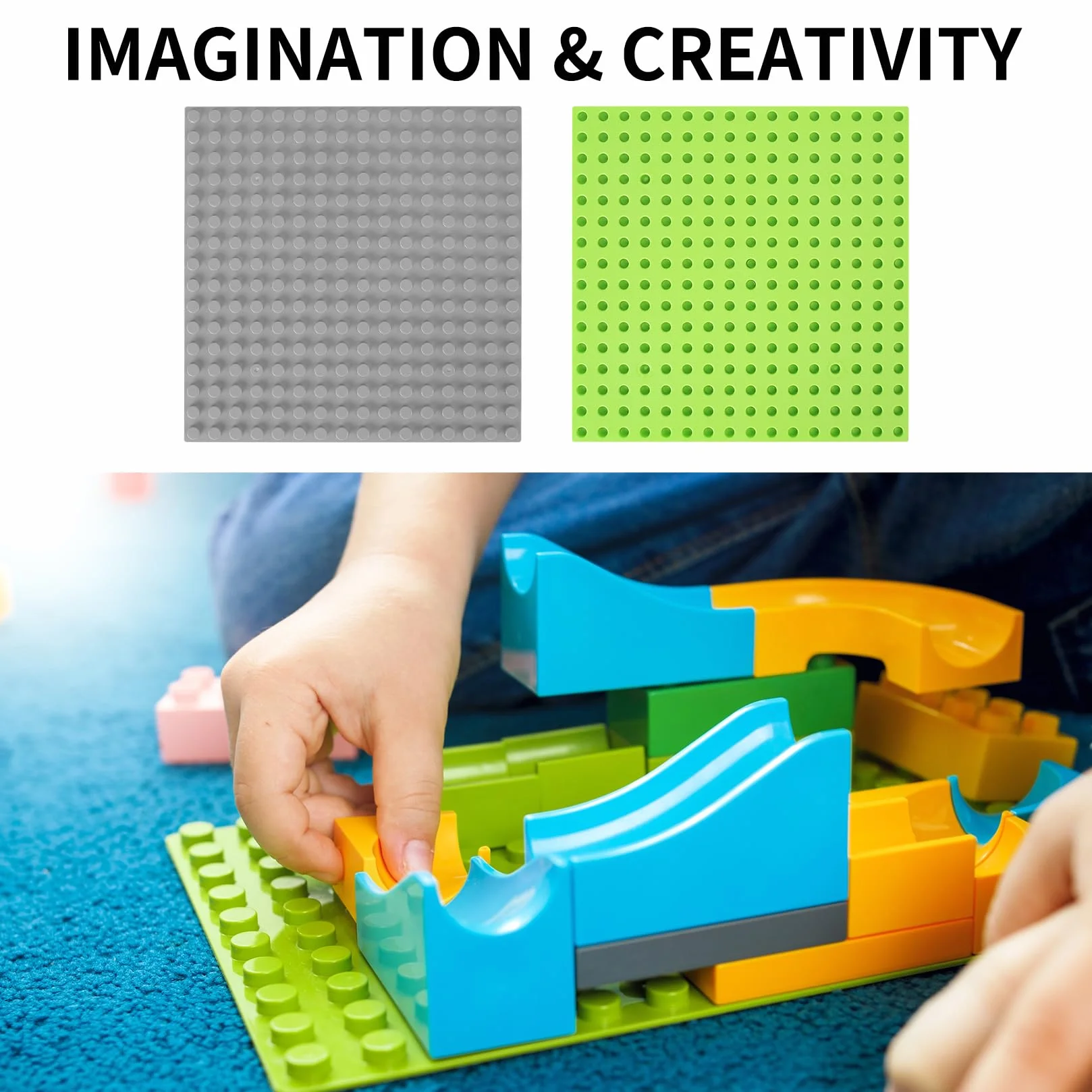 2 sztuki płyty bazowej kompatybilnej z Lego Duplo, 25 x 25 cm podkładka pod klocki kompatybilna z Lego Duplo, kreatywny zestaw płyt do gier, szary